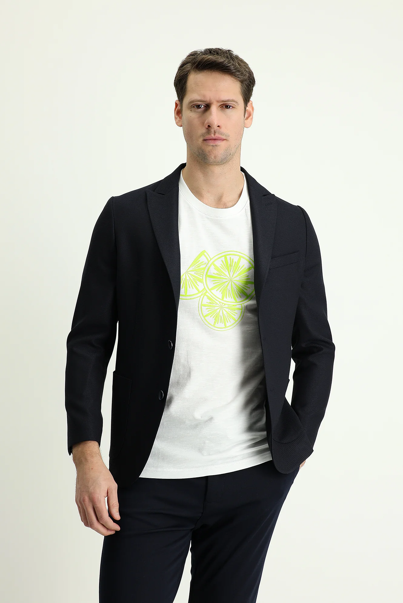 Koyu Lacivert 7 Drop Slim Fit Dar Kesim Desenli Spor Ceket - Image 2