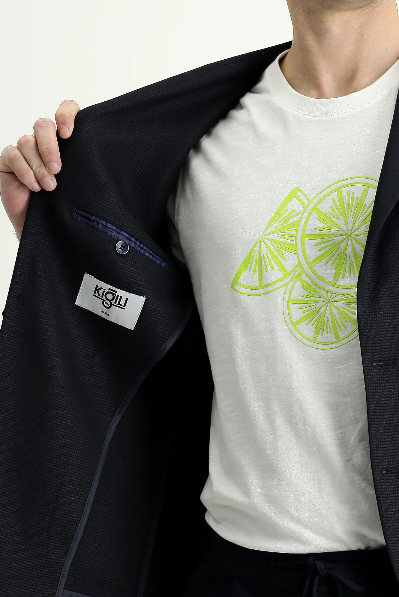 Koyu Lacivert 7 Drop Slim Fit Dar Kesim Desenli Spor Ceket - Image 5