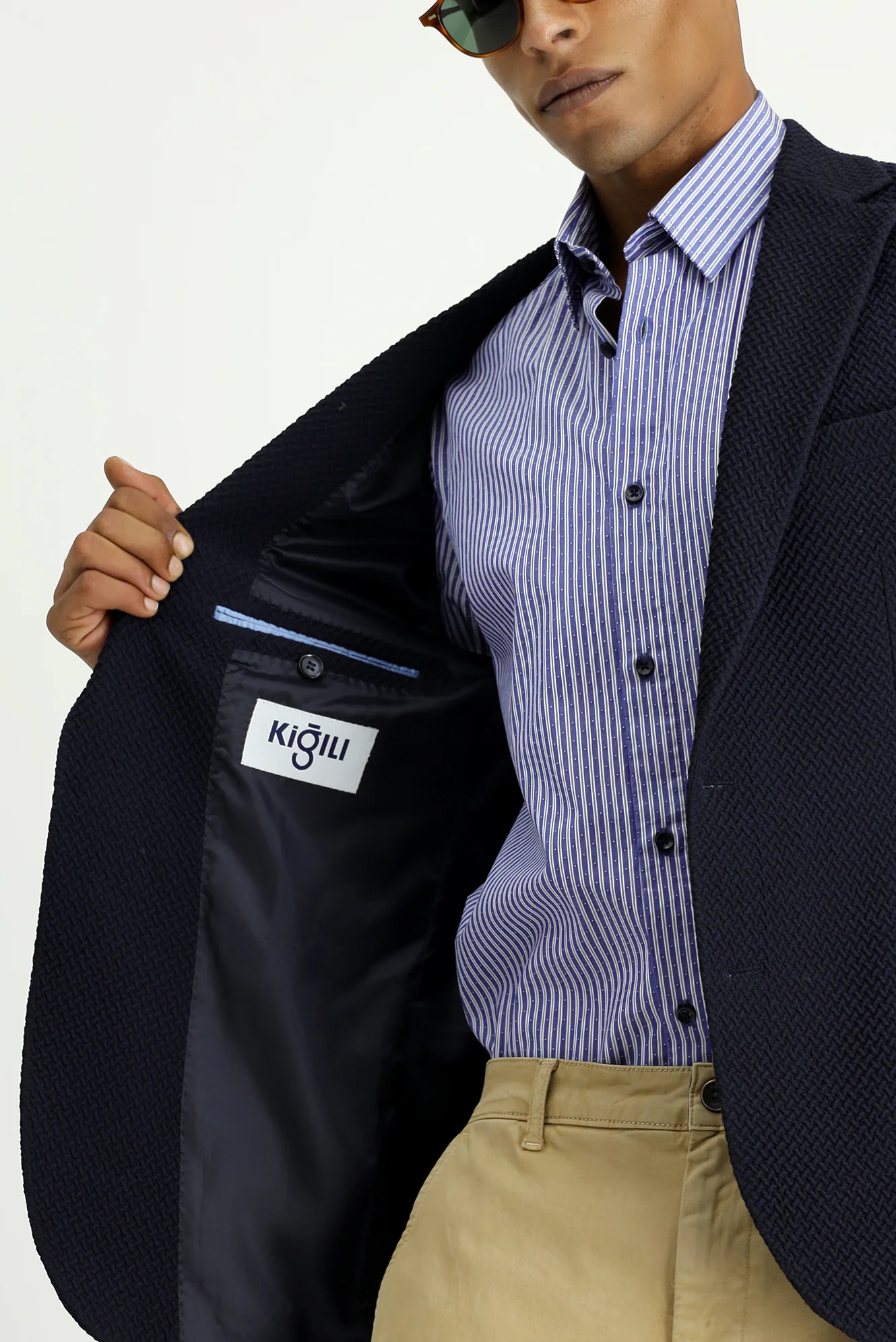 Koyu Lacivert 7 Drop Slim Fit Dar Kesim Desenli Spor Ceket - Image 5