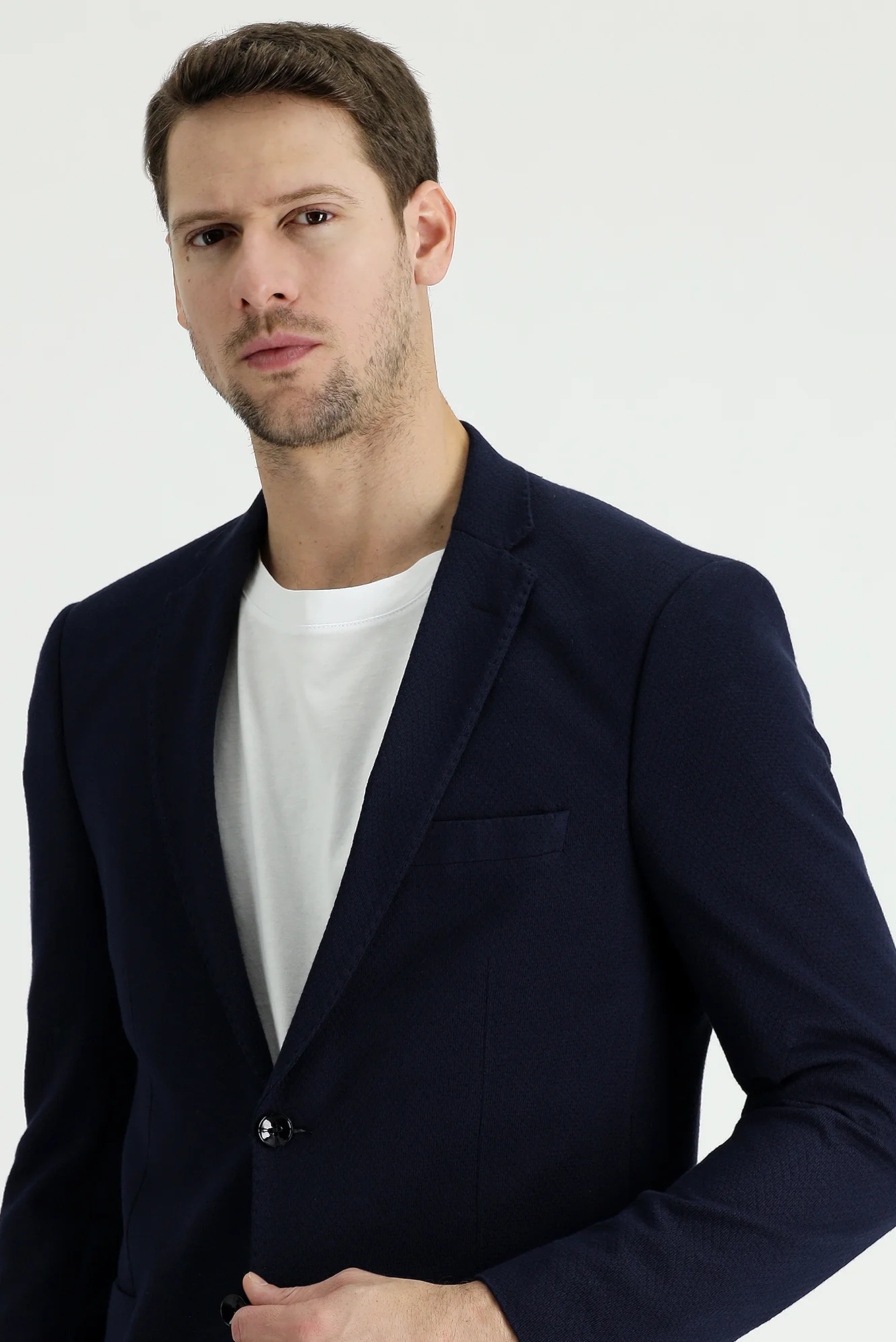 Koyu Lacivert 7 Drop Slim Fit Dar Kesim Desenli Spor Pamuk Ceket