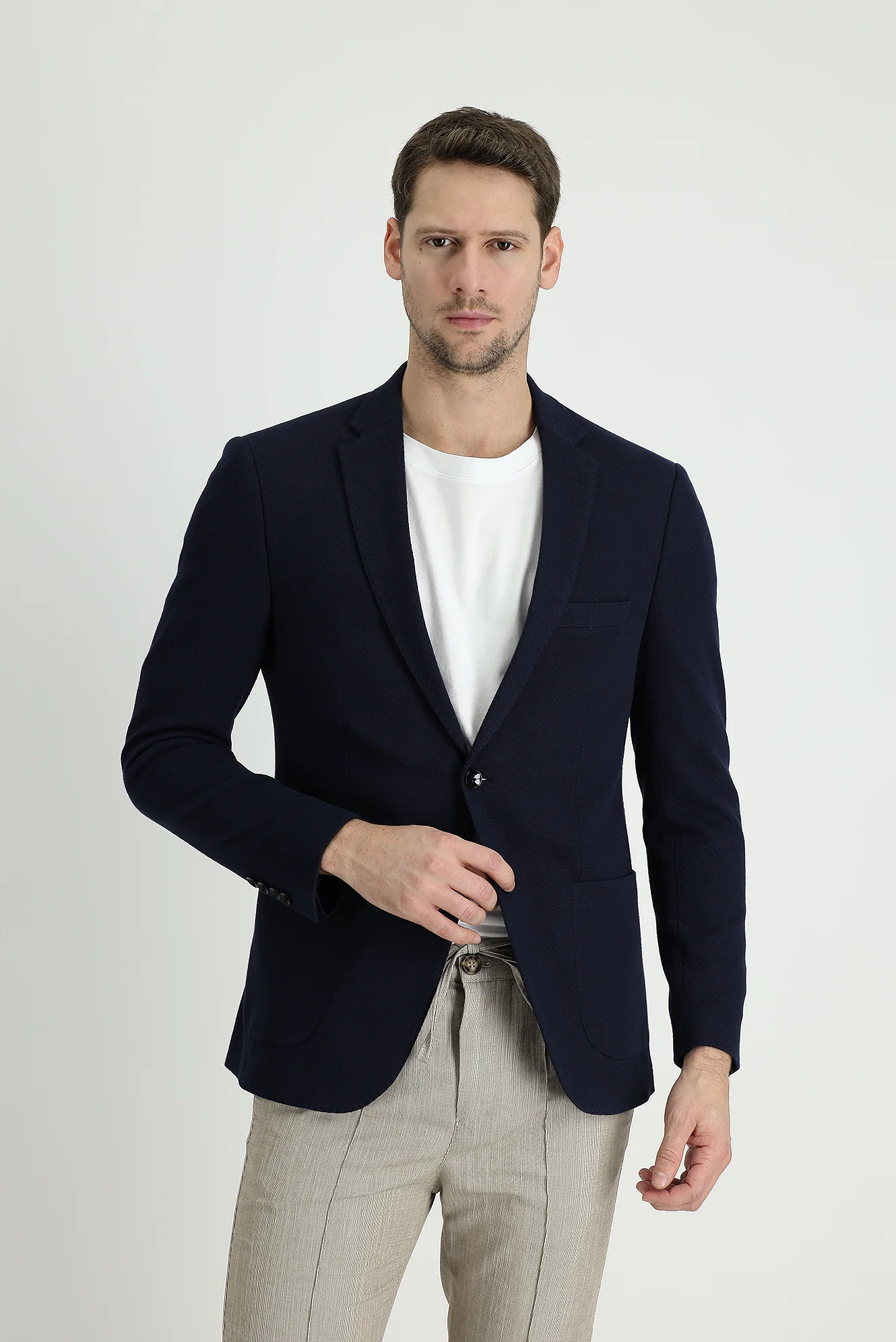 Koyu Lacivert 7 Drop Slim Fit Dar Kesim Desenli Spor Pamuk Ceket - Image 2
