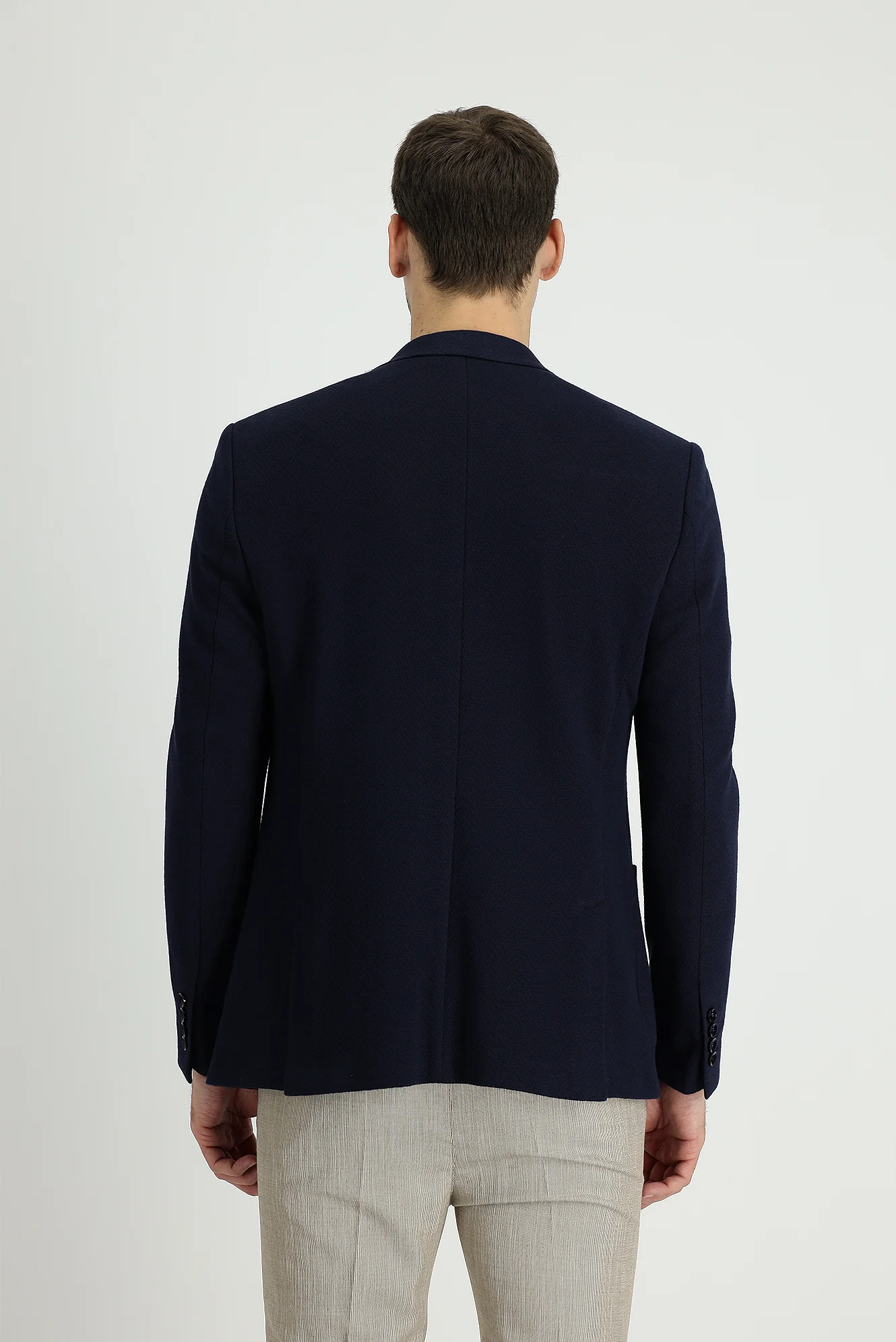 Koyu Lacivert 7 Drop Slim Fit Dar Kesim Desenli Spor Pamuk Ceket - Image 3