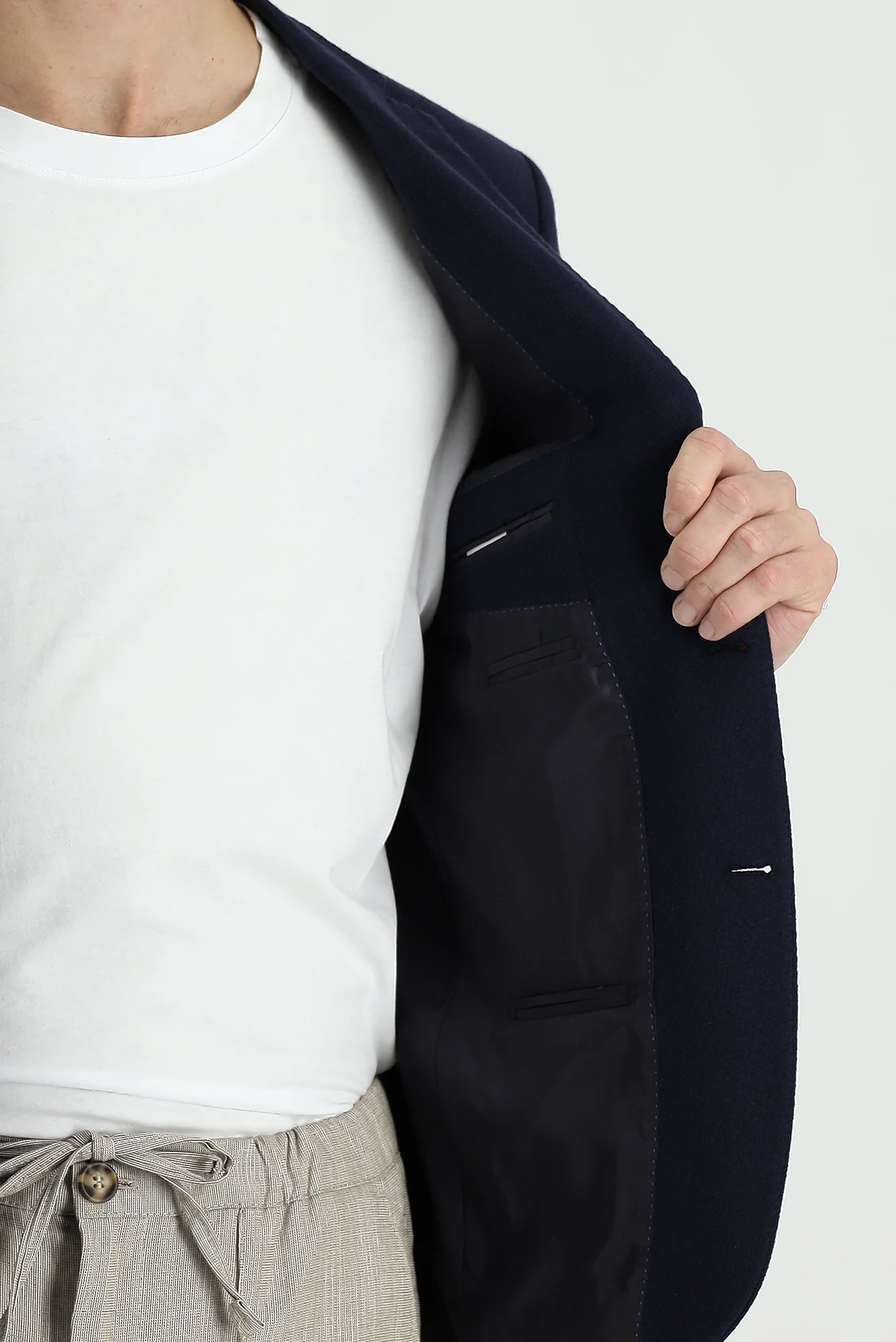 Koyu Lacivert 7 Drop Slim Fit Dar Kesim Desenli Spor Pamuk Ceket - Image 4