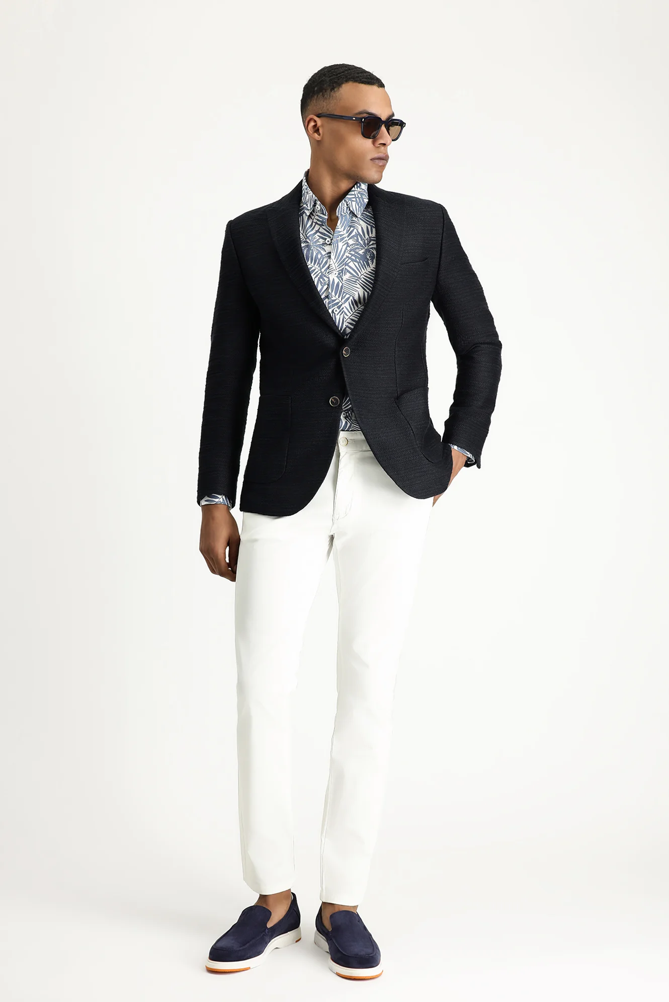 Koyu Lacivert 7 Drop Slim Fit Dar Kesim Desenli Spor Pamuklu Ceket - Image 2