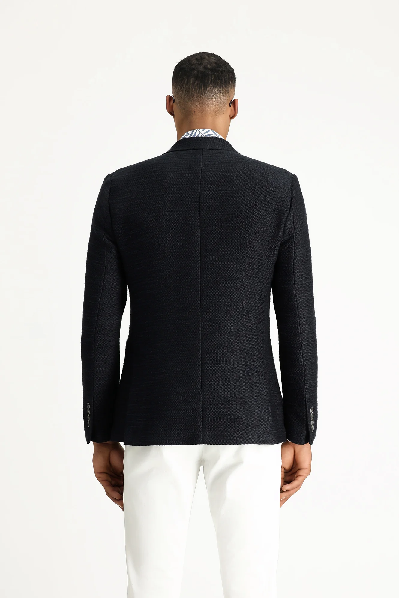 Koyu Lacivert 7 Drop Slim Fit Dar Kesim Desenli Spor Pamuklu Ceket - Image 4