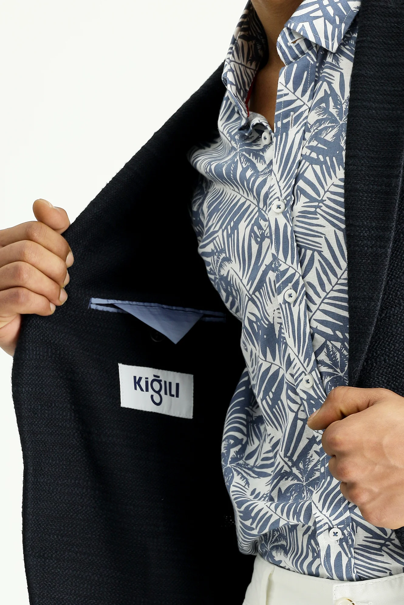 Koyu Lacivert 7 Drop Slim Fit Dar Kesim Desenli Spor Pamuklu Ceket - Image 5