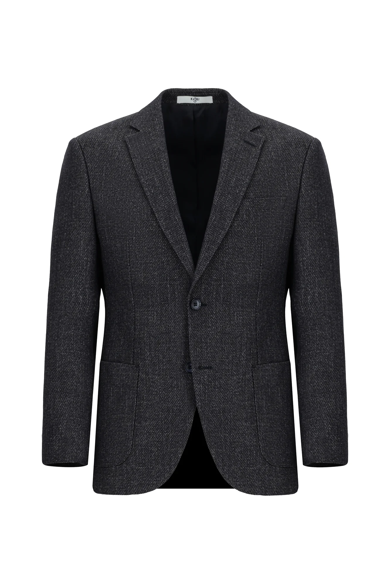 Koyu Lacivert 7 Drop Slim Fit Dar Kesim Desenli Yünlü Ceket - Image 6
