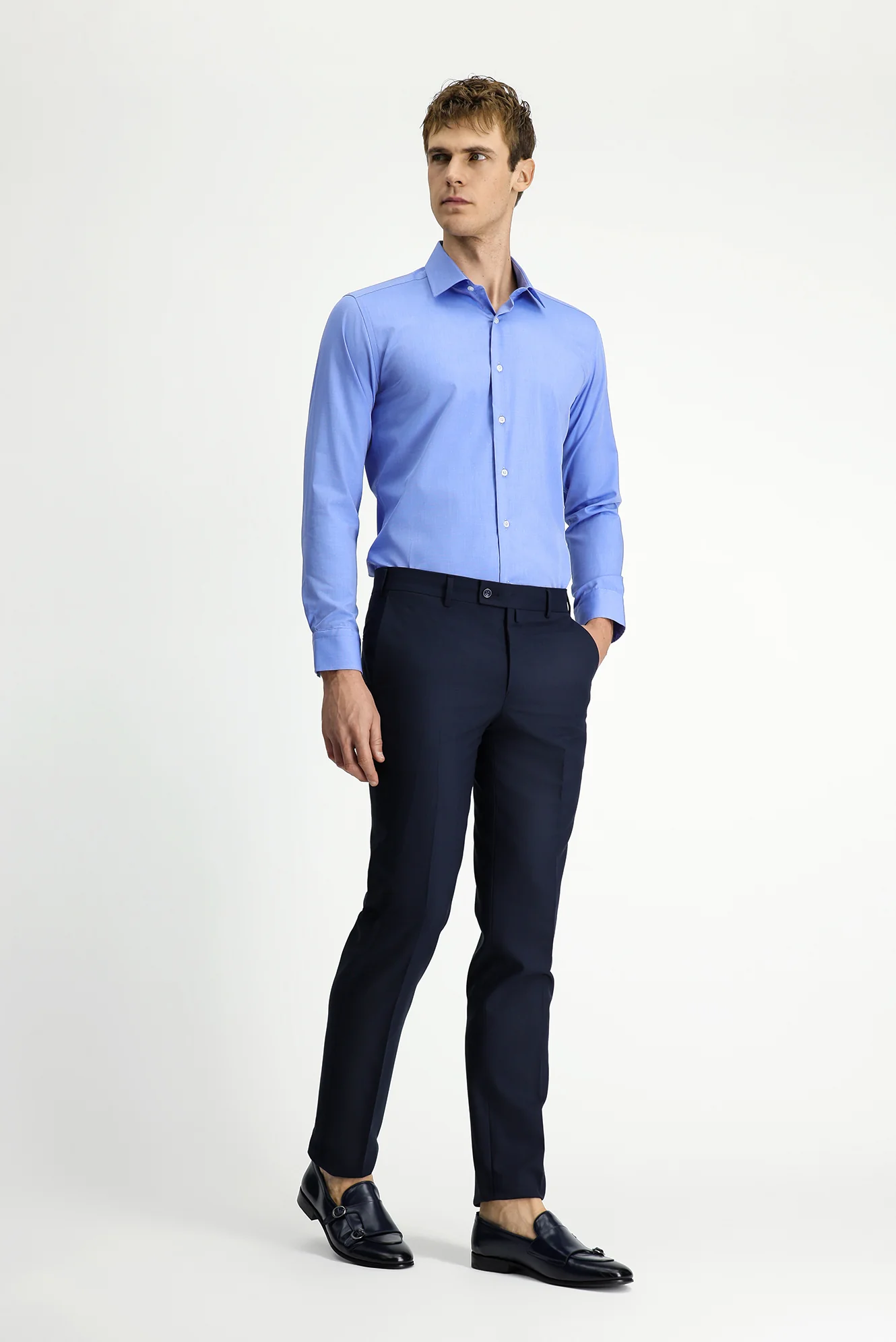 Koyu Lacivert 7 Drop Slim Fit Dar Kesim Klasik Kumaş Pantolon - Image 2