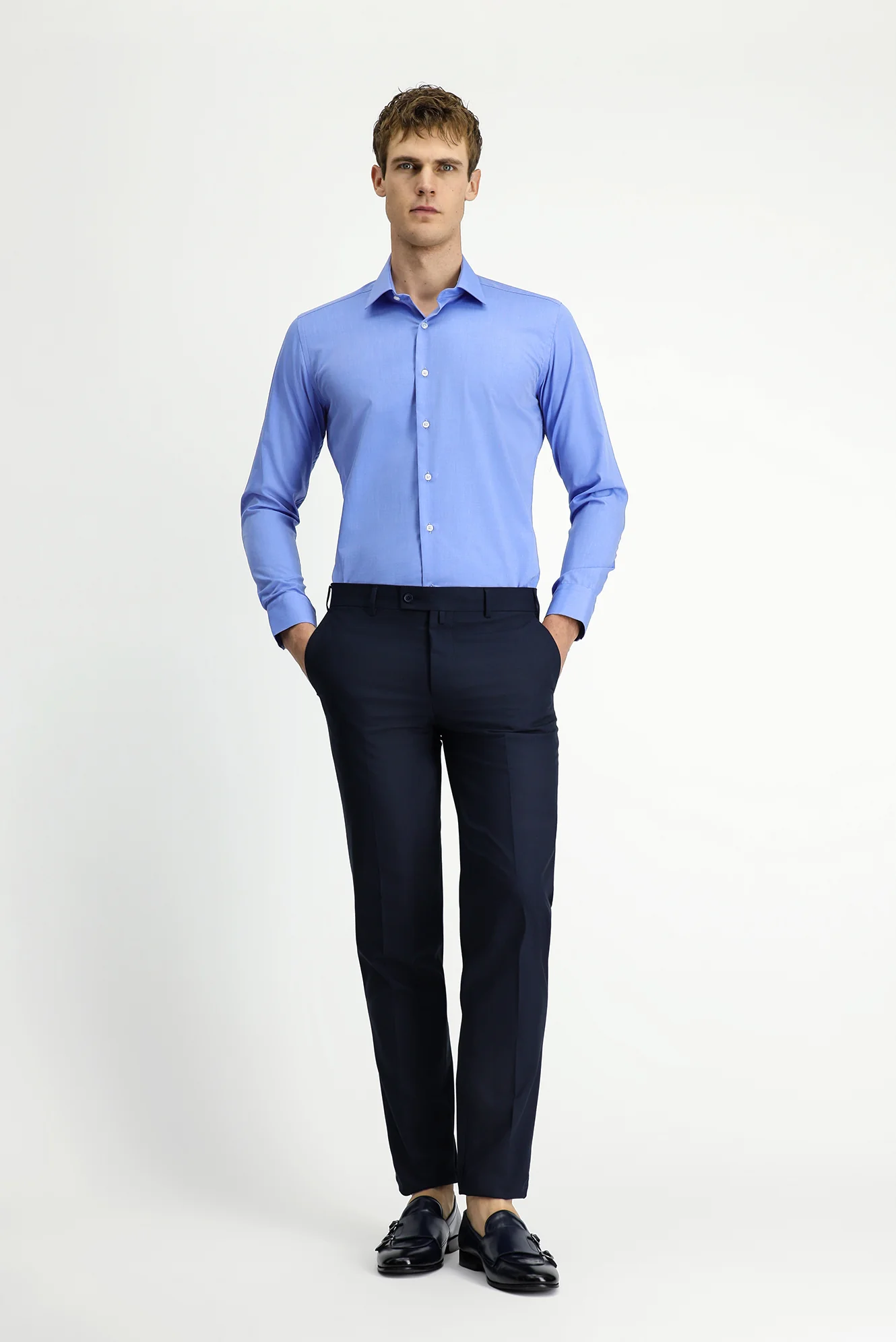 Koyu Lacivert 7 Drop Slim Fit Dar Kesim Klasik Kumaş Pantolon - Image 3