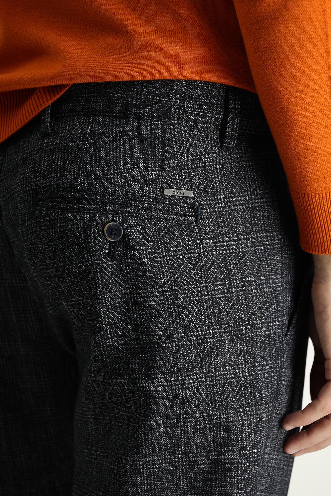 Koyu Lacivert Slim Fit Dar Kesim Ekose Likralı Kanvas / Chino Pantolon - Image 5