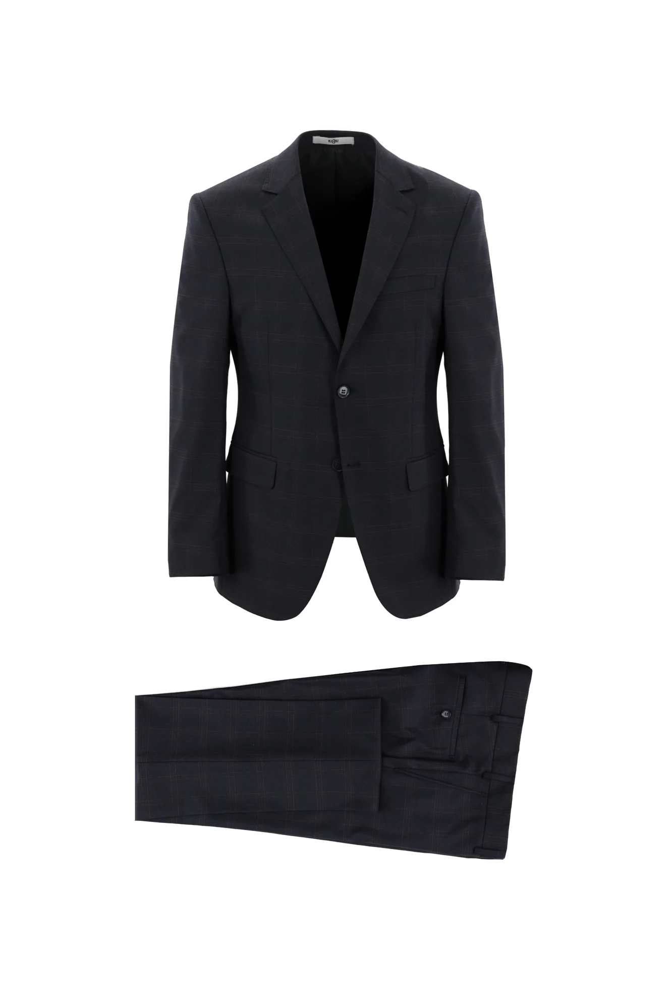 Koyu Lacivert 7 Drop Slim Fit Dar Kesim Ekose Takım Elbise