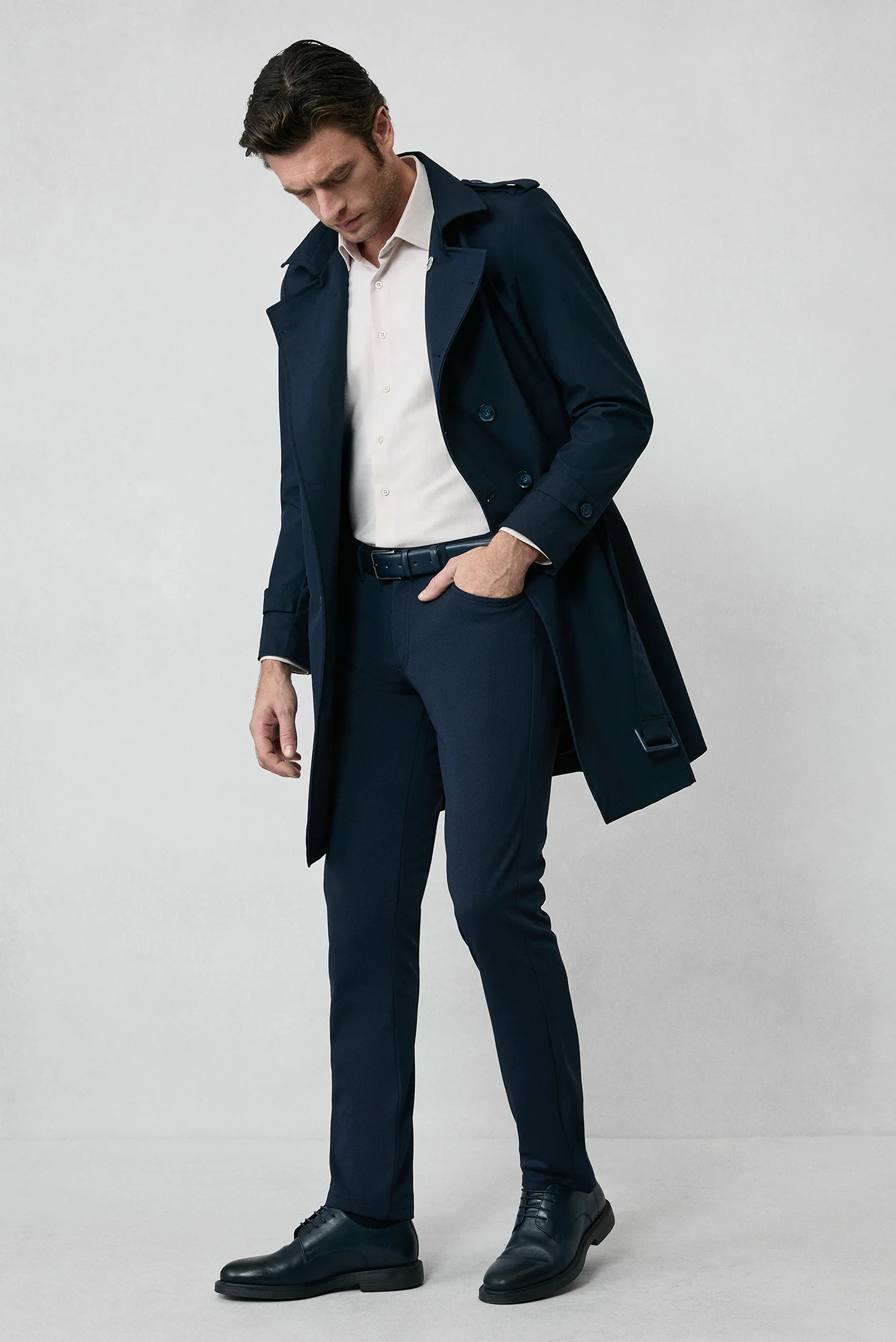 Koyu Lacivert Slim Fit Dar Kesim Kanvas / Chino Pantolon - Image 2