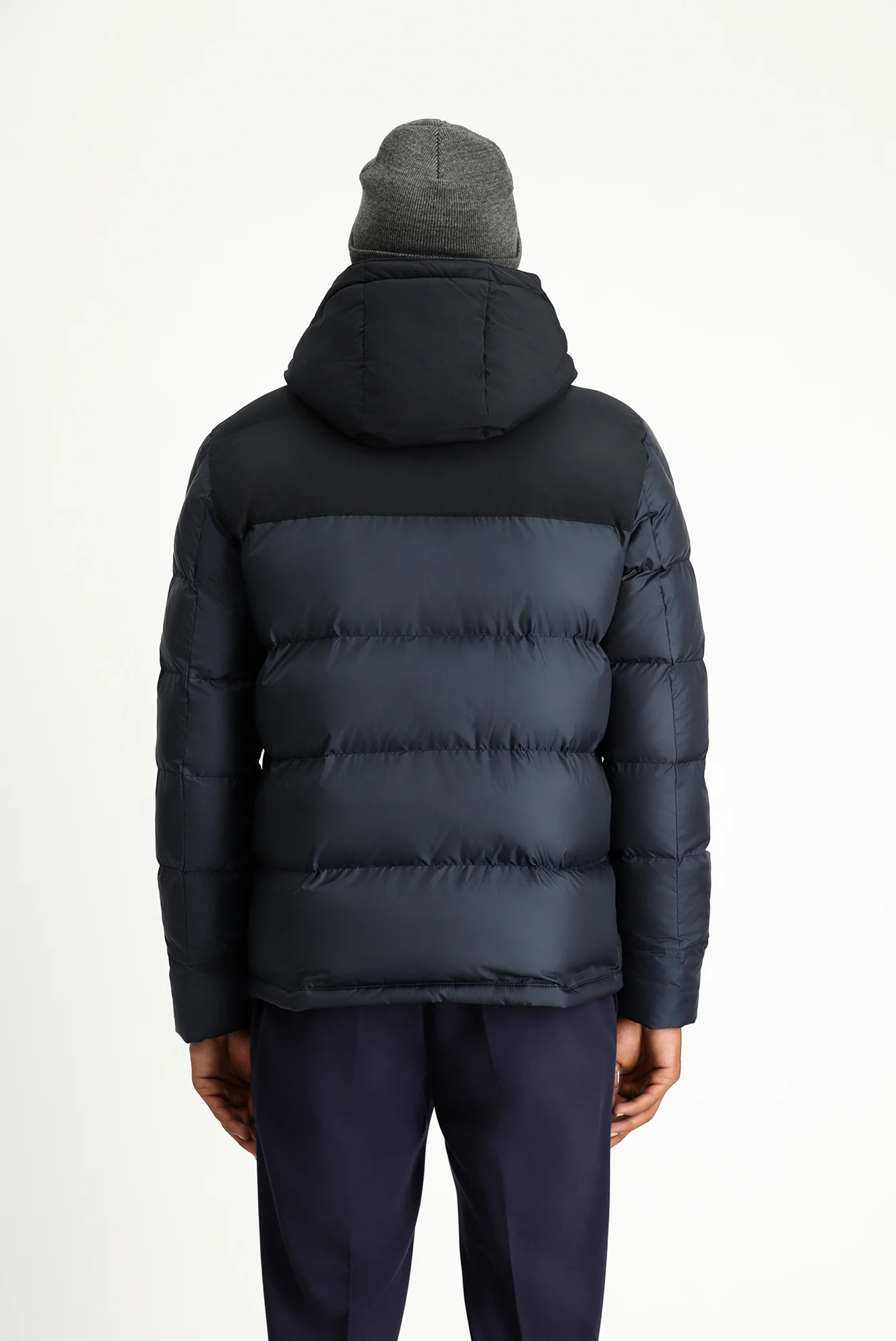 Koyu Lacivert Slim Fit Dar Kesim Kapüşonlu Spor Şişme Mont - Image 6