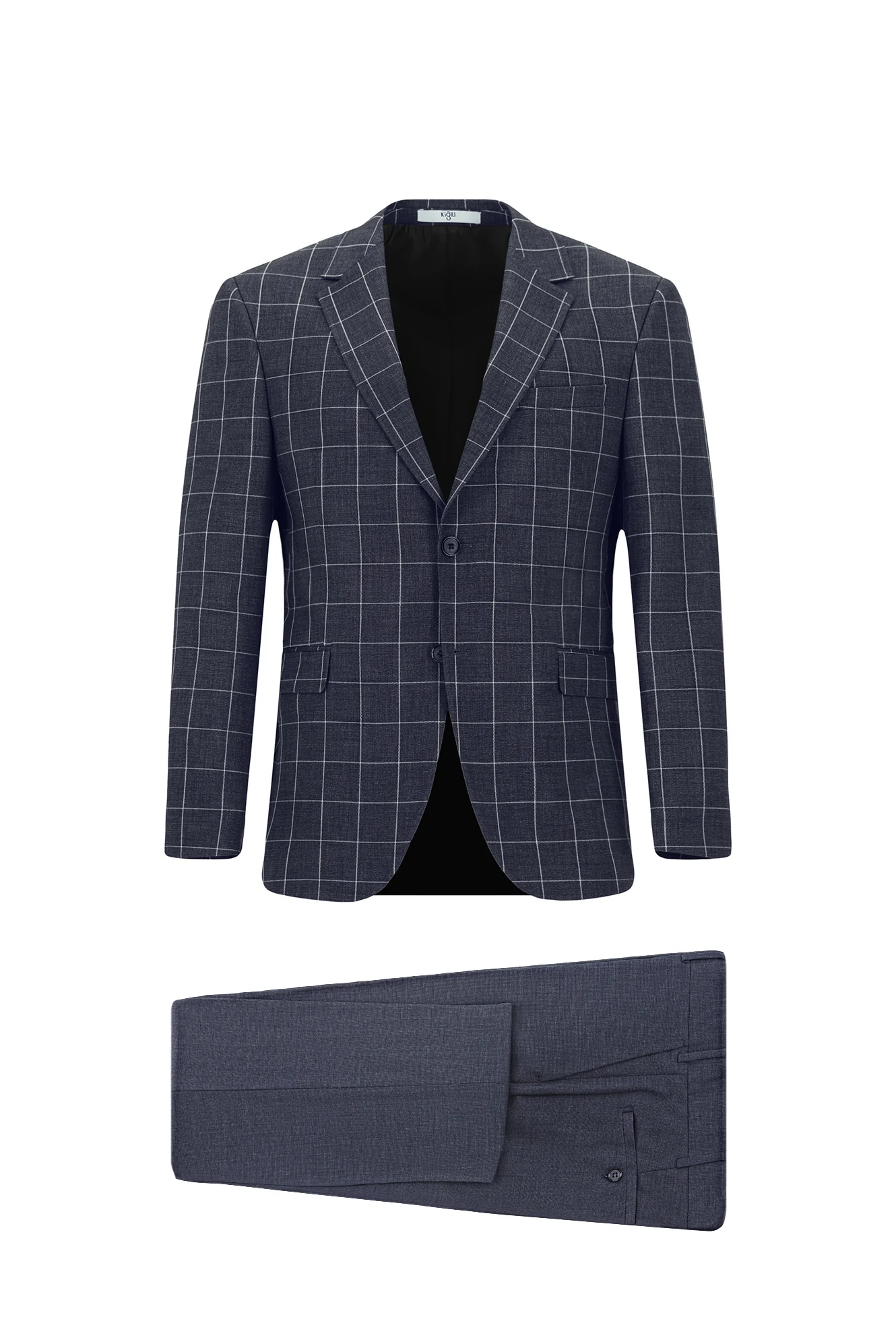 Koyu Lacivert 7 Drop Slim Fit Dar Kesim Kareli Kombinli Takım Elbise - Image 6