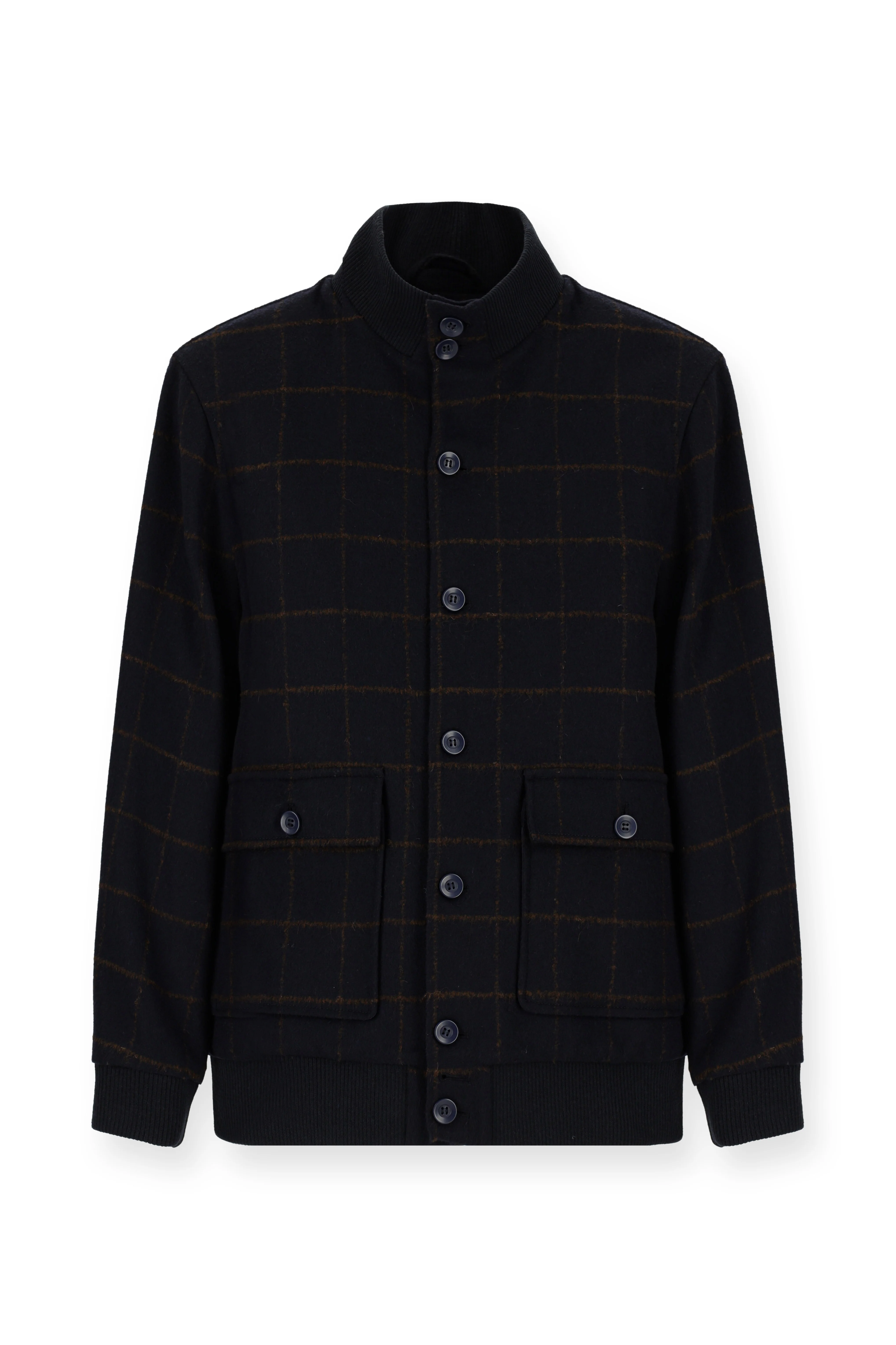 Koyu Lacivert Slim Fit Dar Kesim Kareli Yünlü Bomber Ceket Mont - Image 7