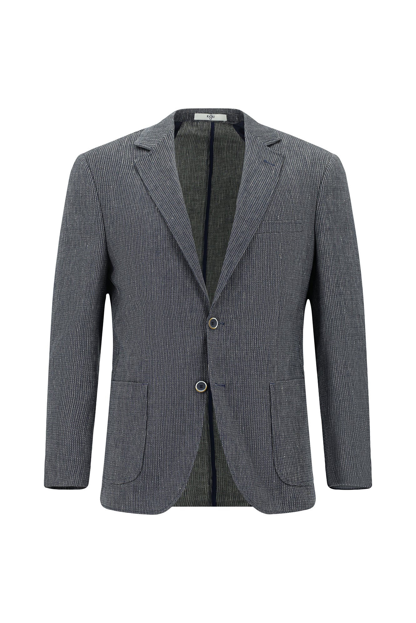 Koyu Lacivert 7 Drop Slim Fit Dar Kesim Keten Karışımlı Çizgili Spor Ceket - Image 7