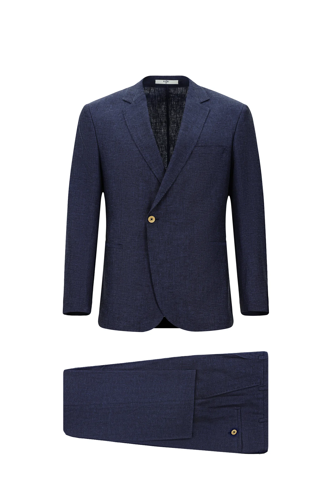 Koyu Lacivert 7 Drop Slim Fit Dar Kesim Keten Karışımlı Kruvaze Takım Elbise