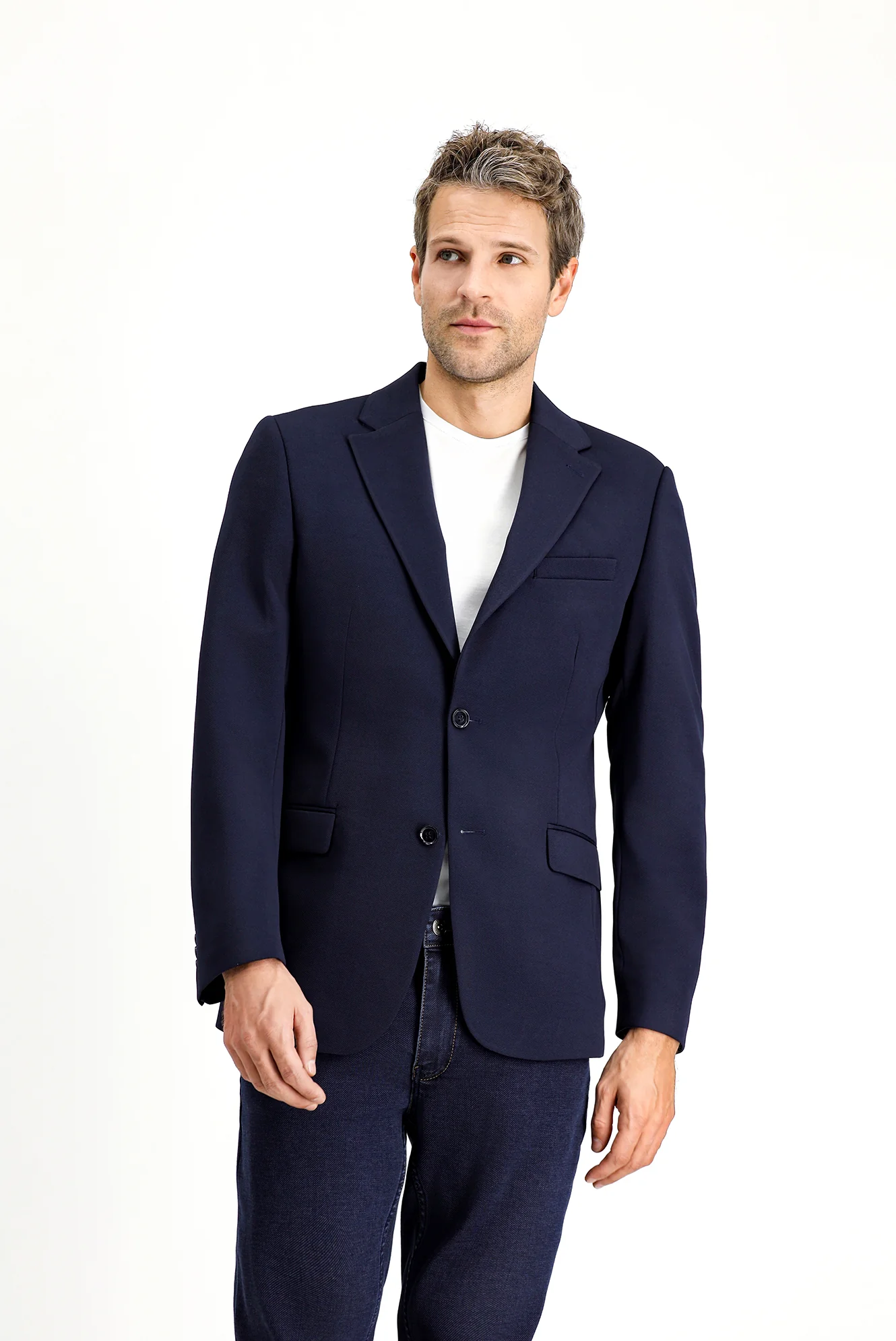 Koyu Lacivert 7 Drop Slim Fit Dar Kesim Mevsimlik Klasik Ceket