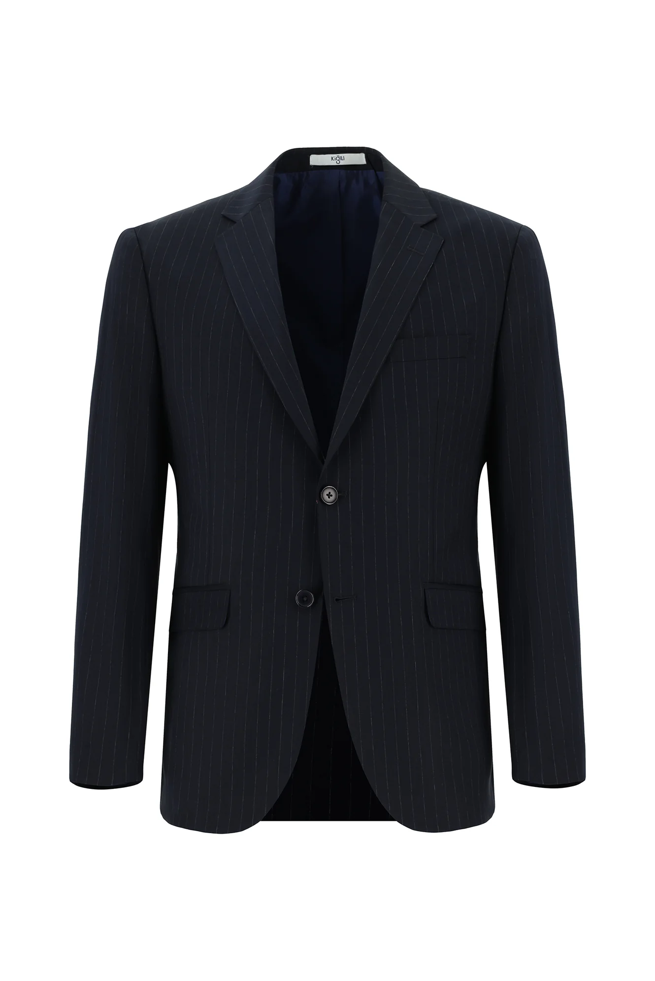 Koyu Lacivert 7 Drop Slim Fit Dar Kesim Çizgili Takım Elbise - Image 2