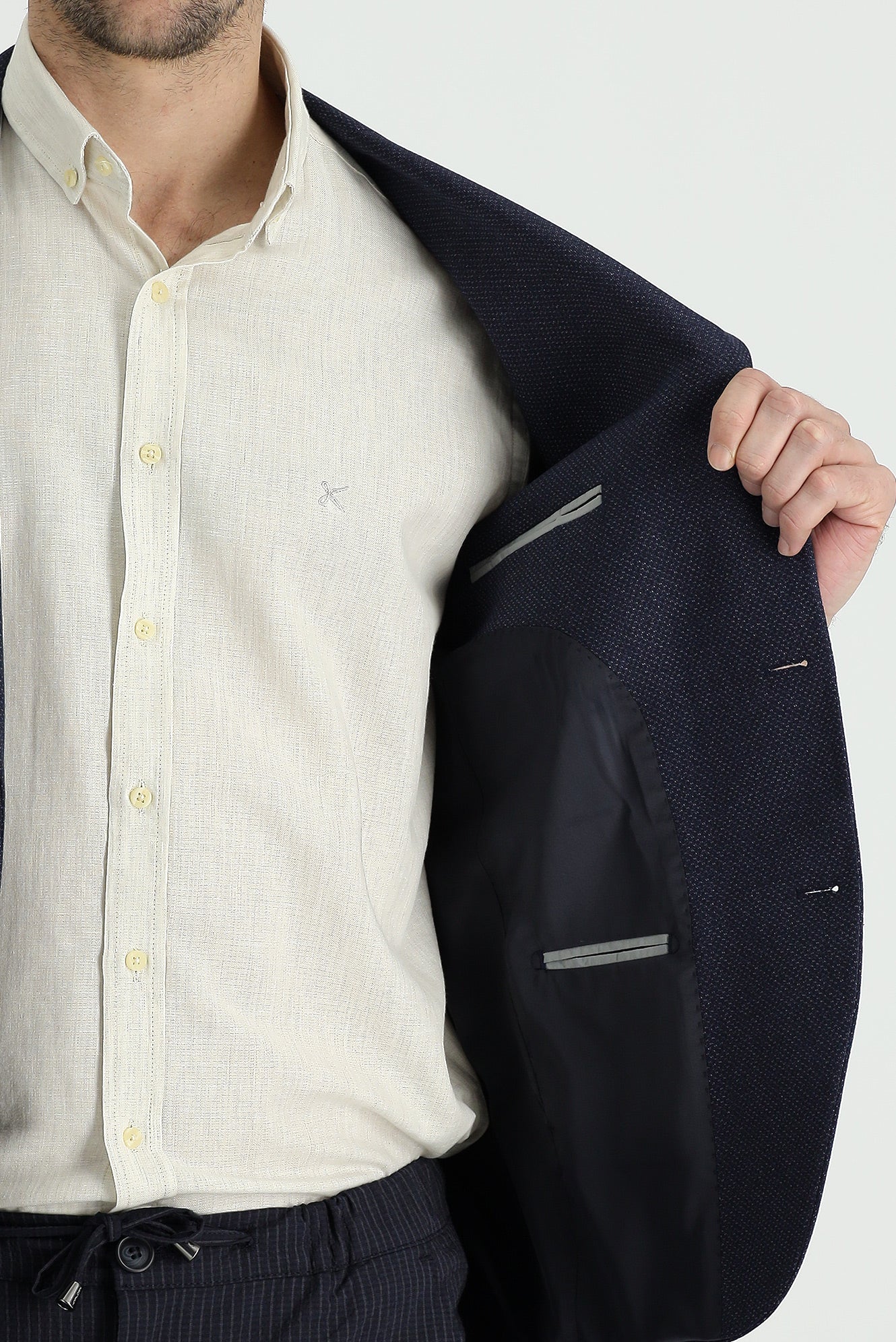 Koyu Lacivert 7 Drop Slim Fit Dar Kesim Klasik Desenli Ceket - Image 4