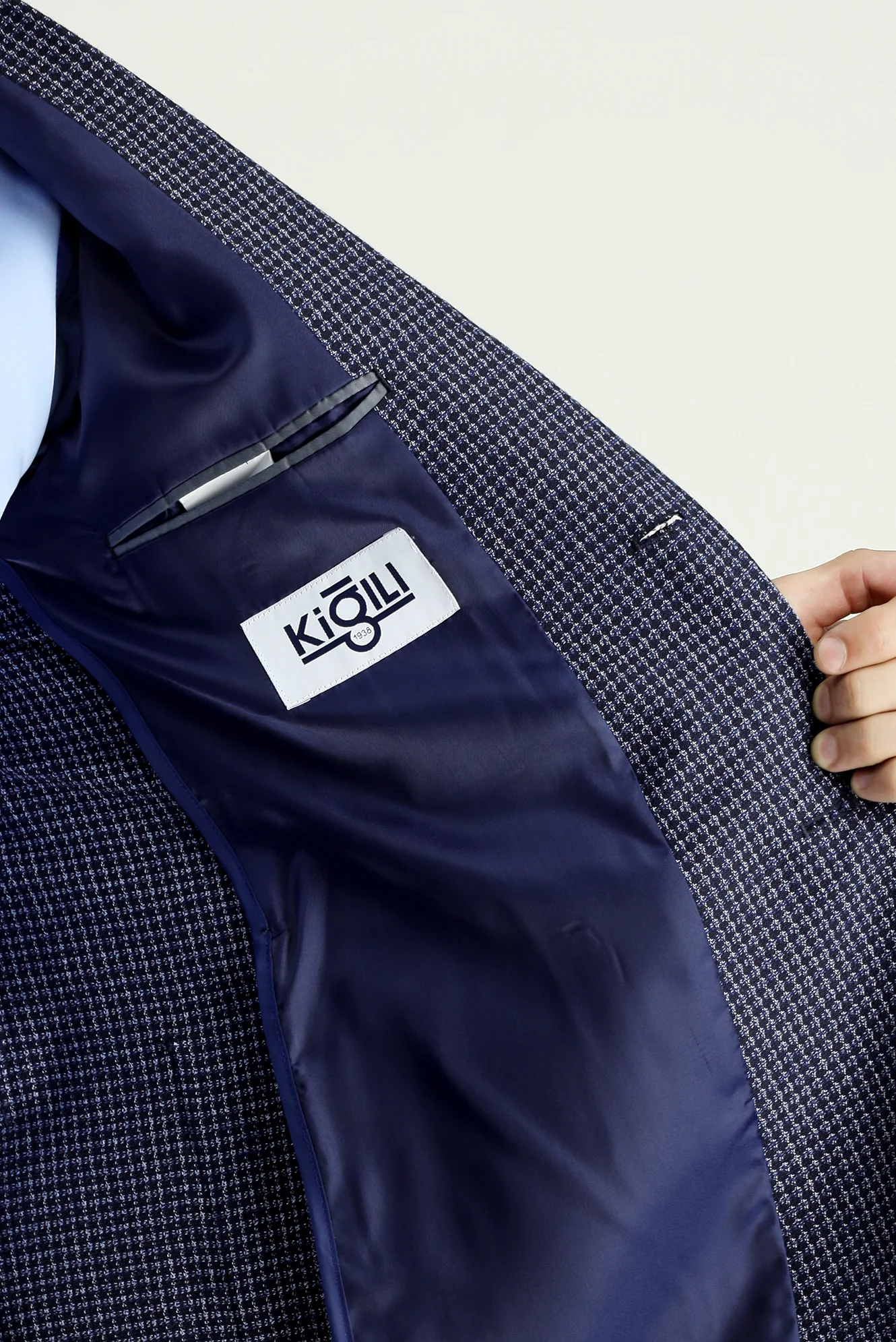 Koyu Lacivert 7 Drop Slim Fit Dar Kesim Klasik Desenli Keten Ceket - Image 6