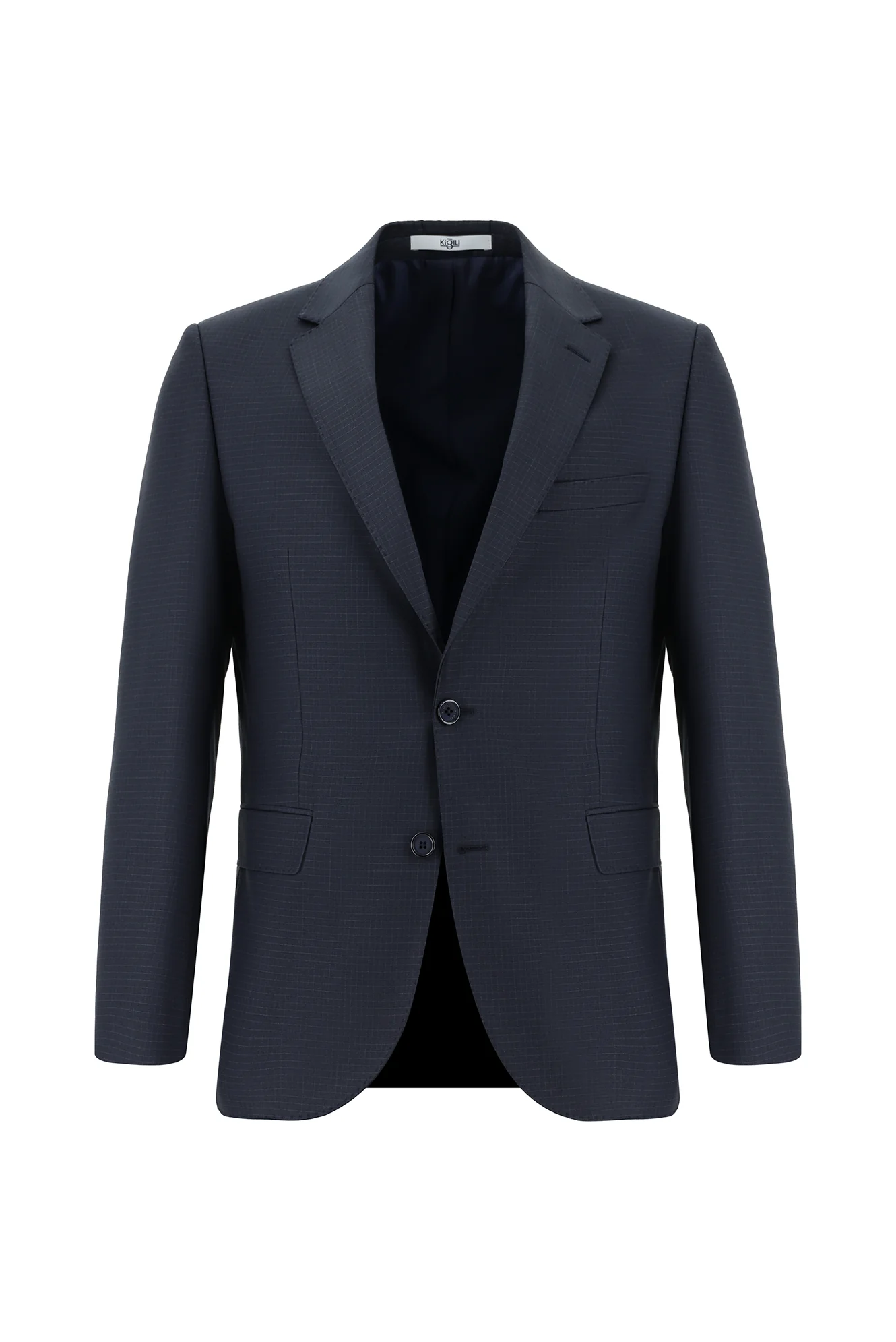 Koyu Lacivert 7 Drop Slim Fit Dar Kesim Ekose Takım Elbise - Image 2