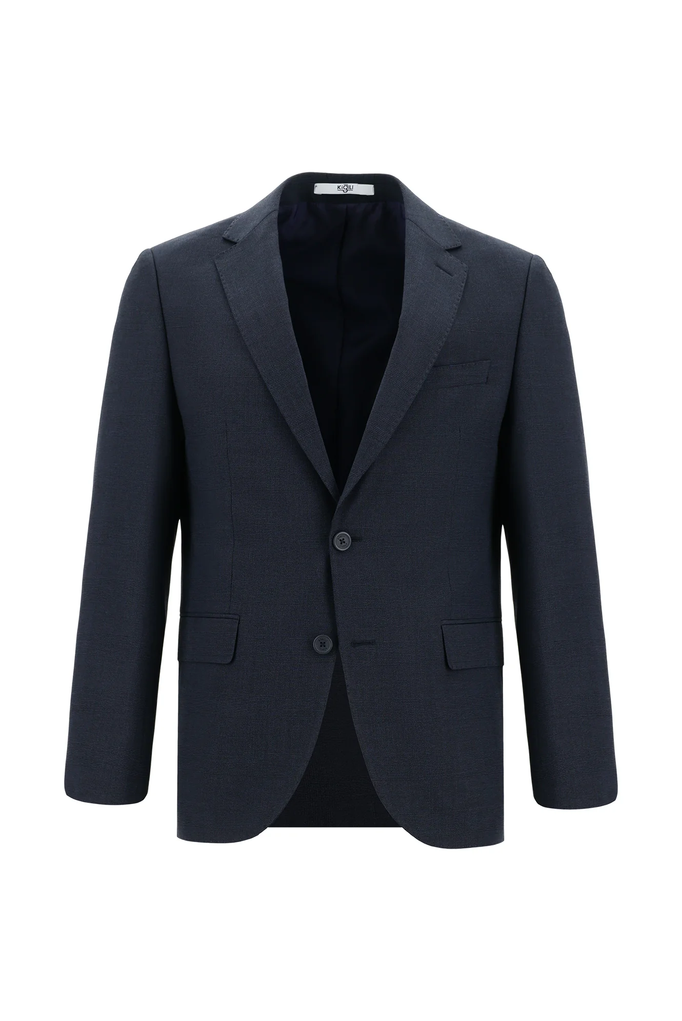 Koyu Lacivert 7 Drop Slim Fit Dar Kesim Ekose Takım Elbise - Image 2