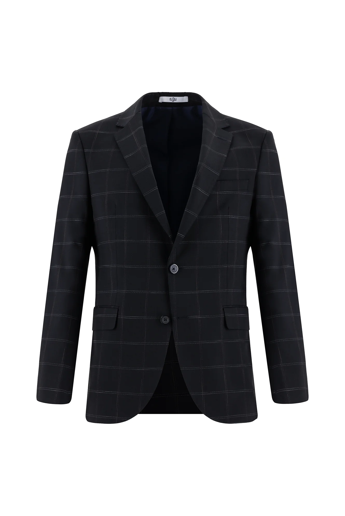 Koyu Lacivert 7 Drop Slim Fit Dar Kesim Ekose Takım Elbise - Image 2