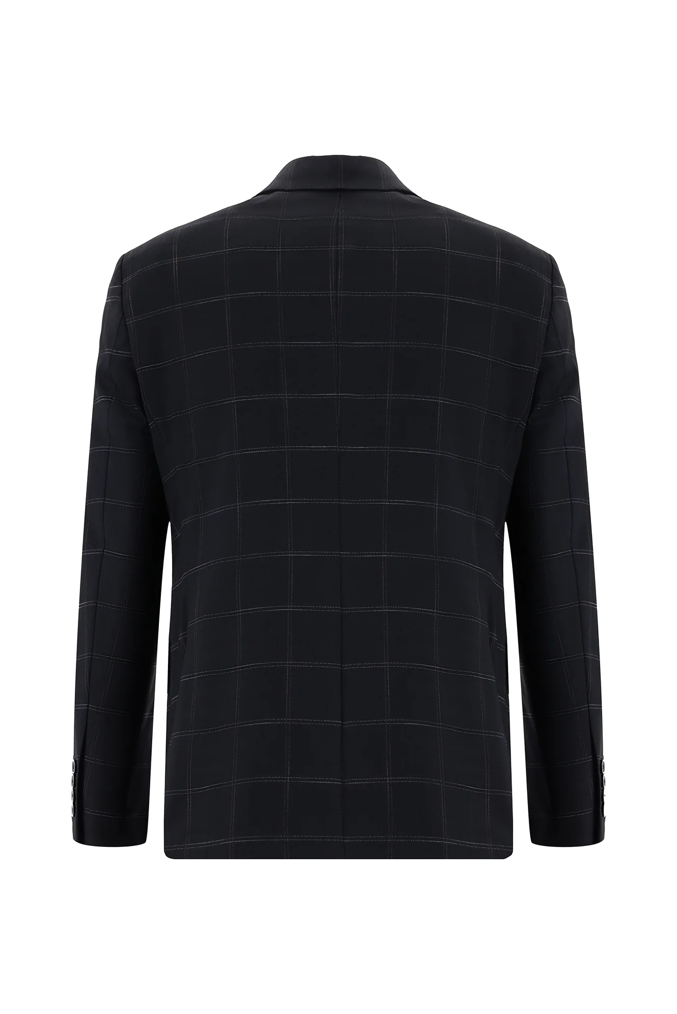 Koyu Lacivert 7 Drop Slim Fit Dar Kesim Ekose Takım Elbise - Image 3