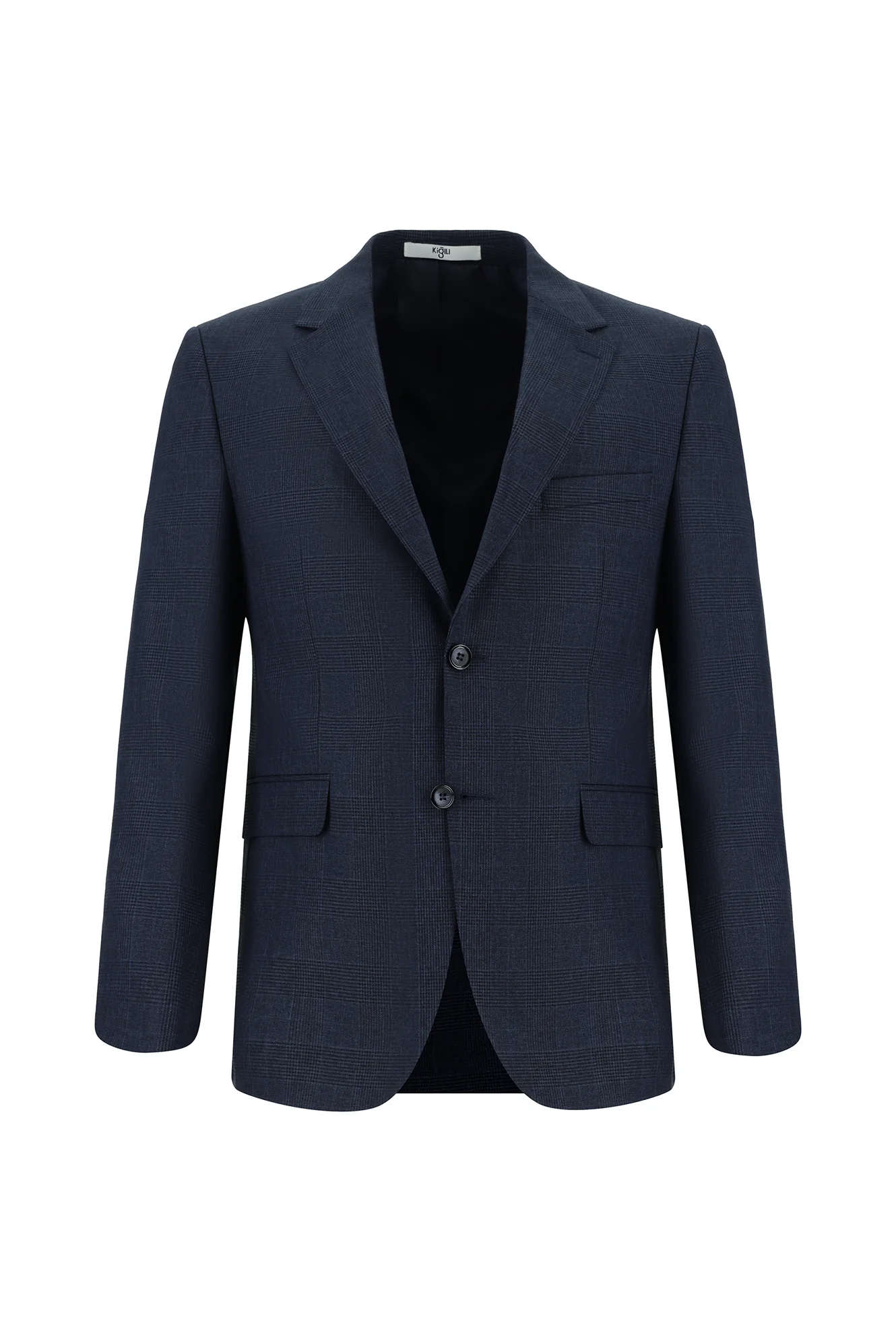 Koyu Lacivert 7 Drop Slim Fit Dar Kesim Ekose Takım Elbise - Image 2