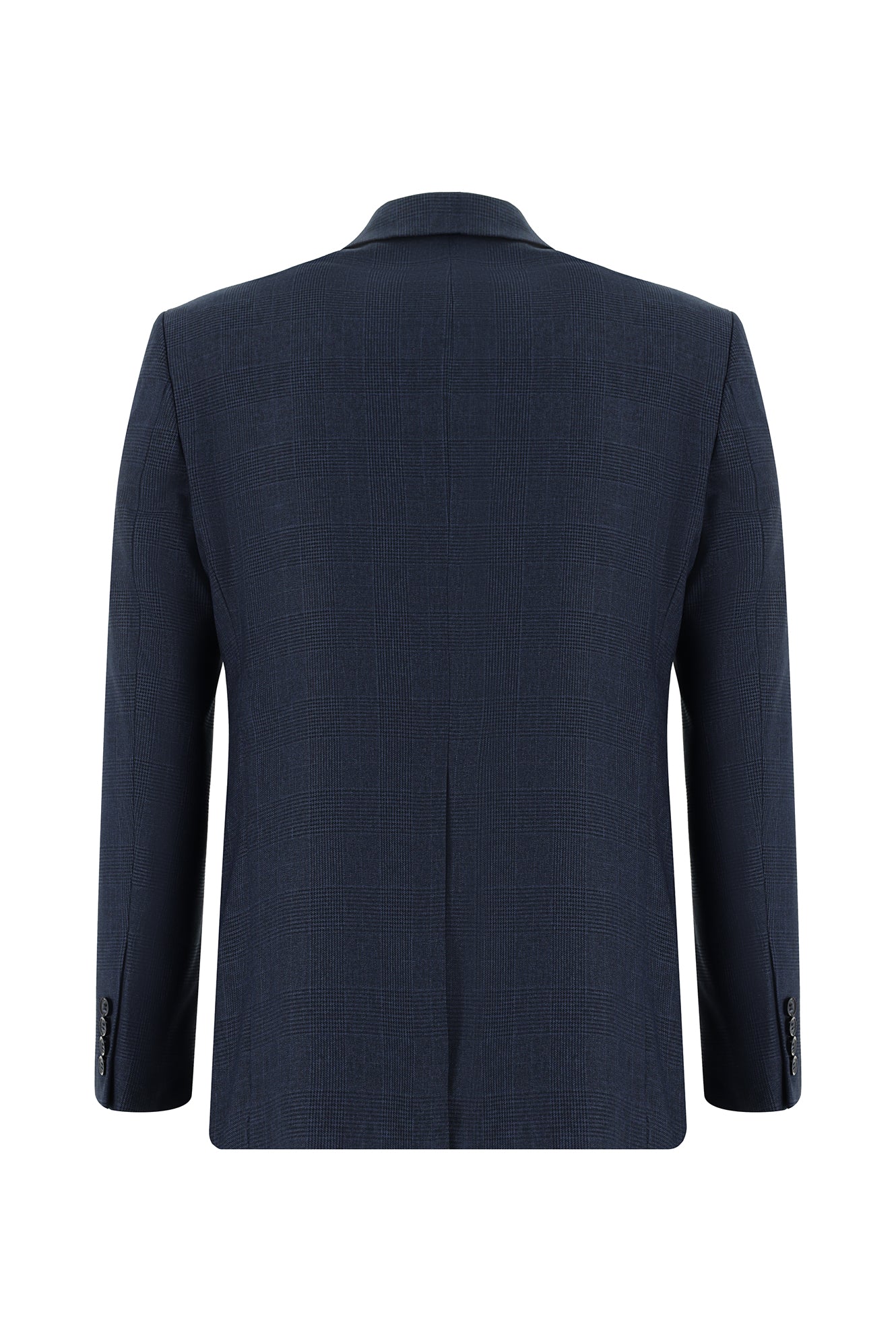 Koyu Lacivert 7 Drop Slim Fit Dar Kesim Ekose Takım Elbise - Image 3