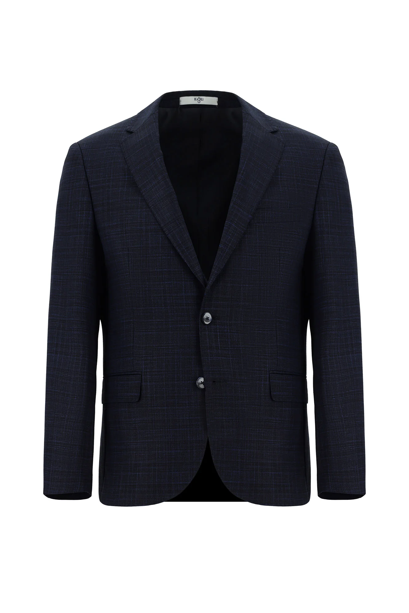 Koyu Lacivert 7 Drop Slim Fit Dar Kesim Ekose Takım Elbise - Image 2