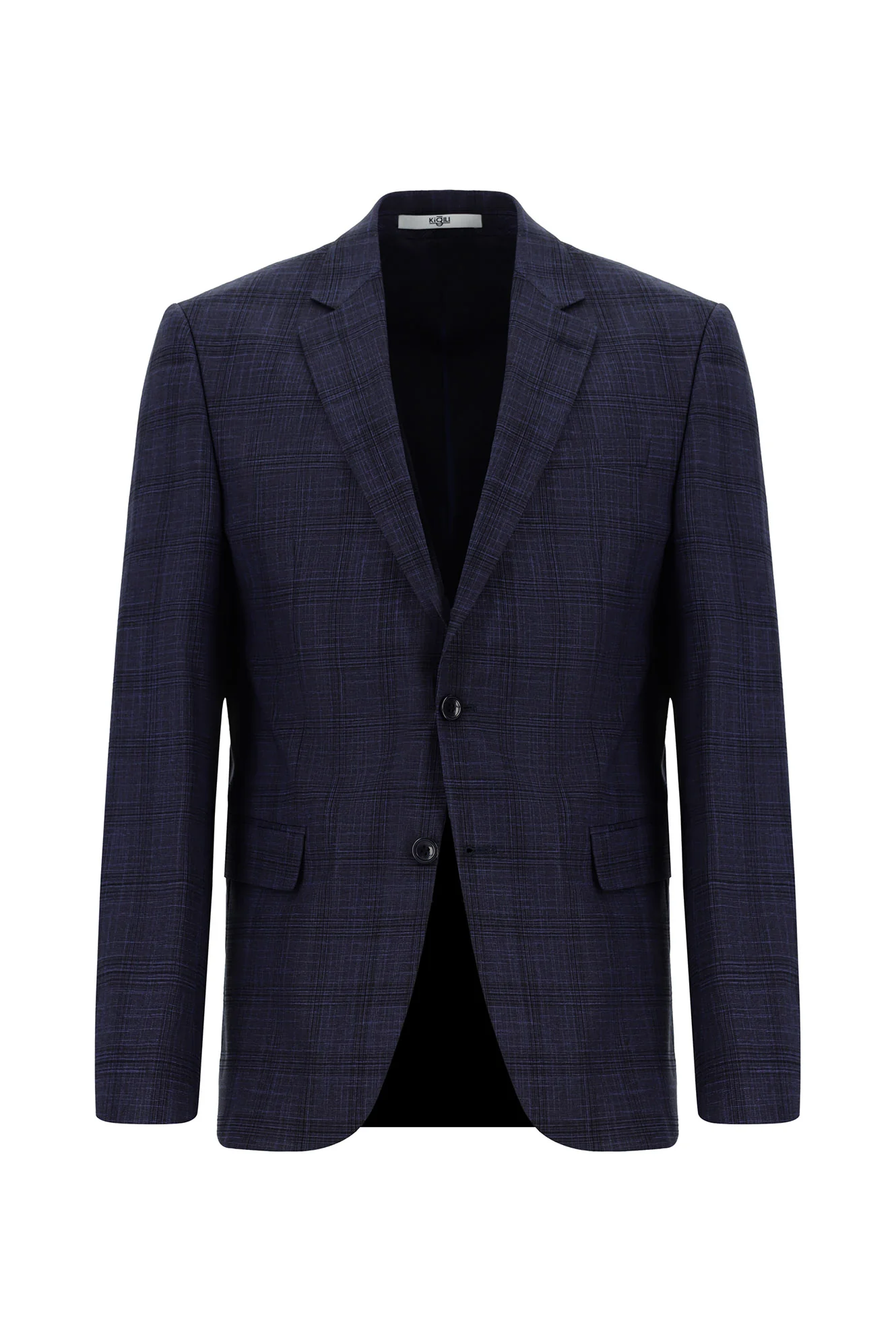 Koyu Lacivert 7 Drop Slim Fit Dar Kesim Ekose Takım Elbise - Image 2