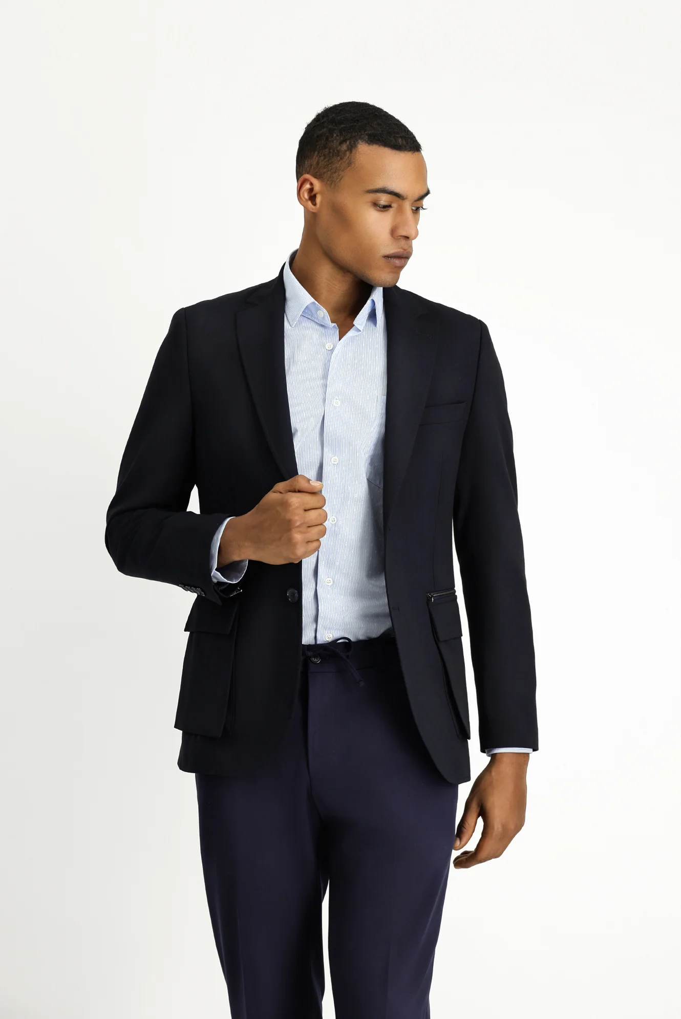 Koyu Lacivert 7 Drop Slim Fit Dar Kesim Klasik Fermuar Cepli Ceket - Image 3