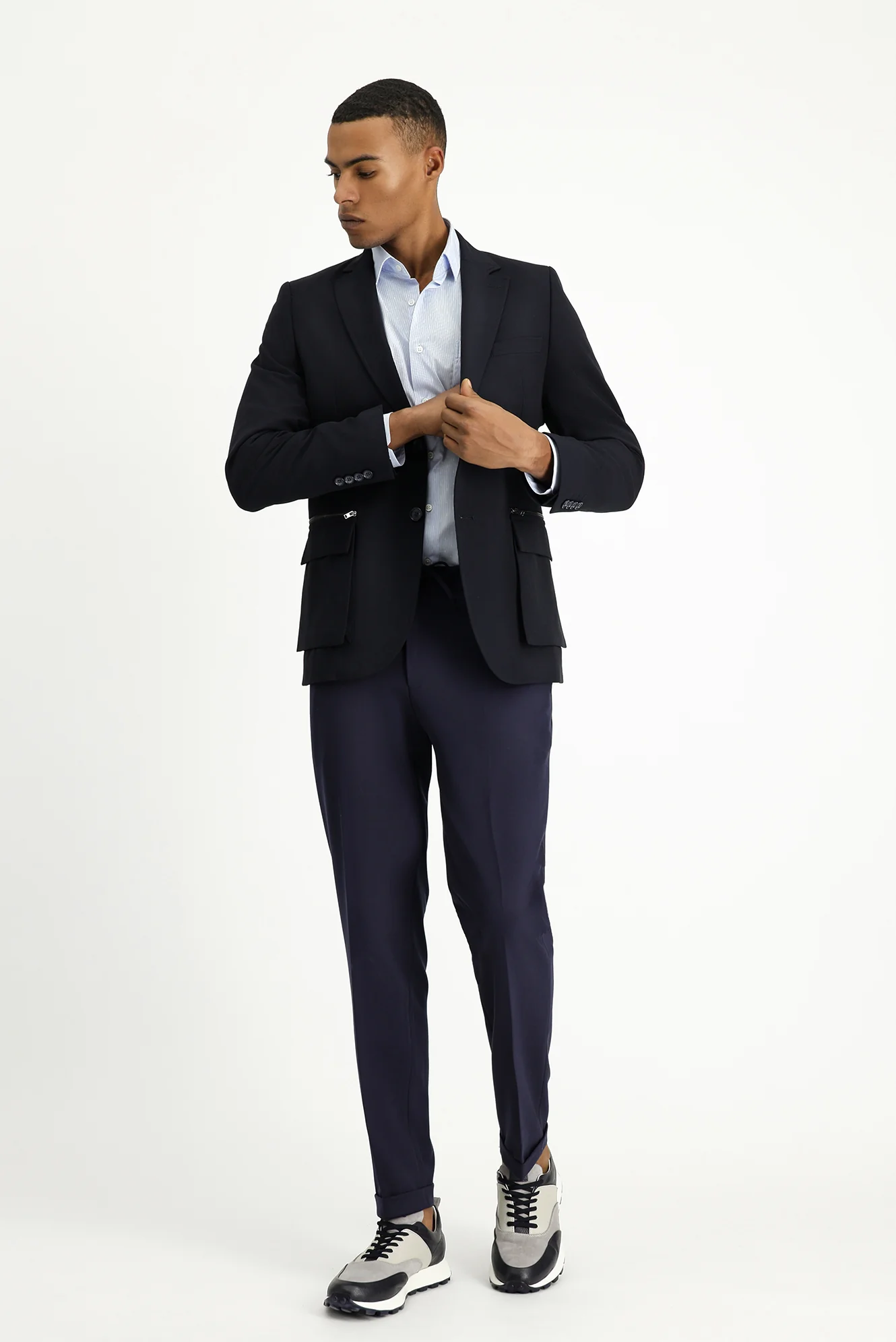 Koyu Lacivert 7 Drop Slim Fit Dar Kesim Klasik Fermuar Cepli Ceket - Image 4