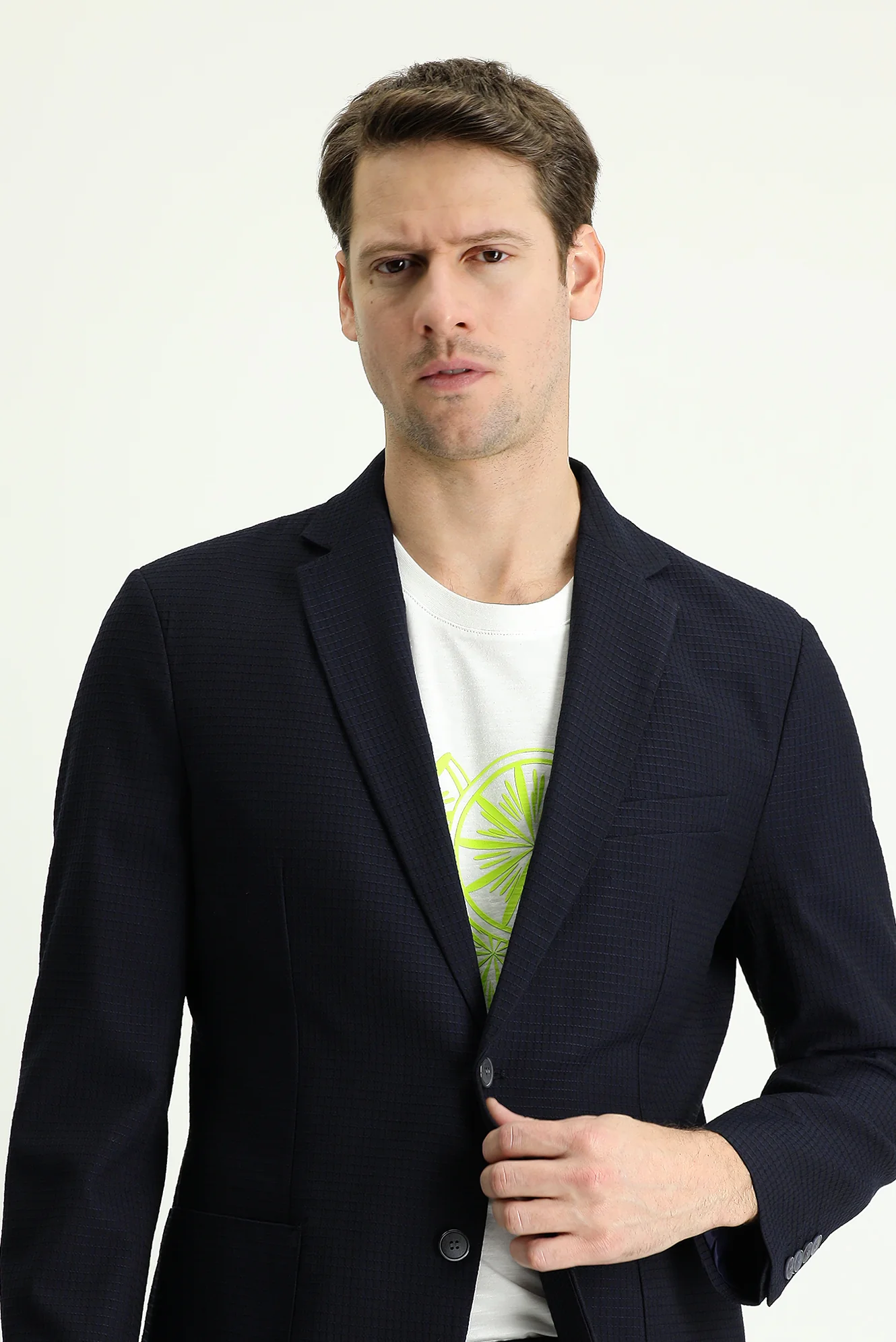 Koyu Lacivert 7 Drop Slim Fit Dar Kesim Klasik Kareli Ceket - Image 2