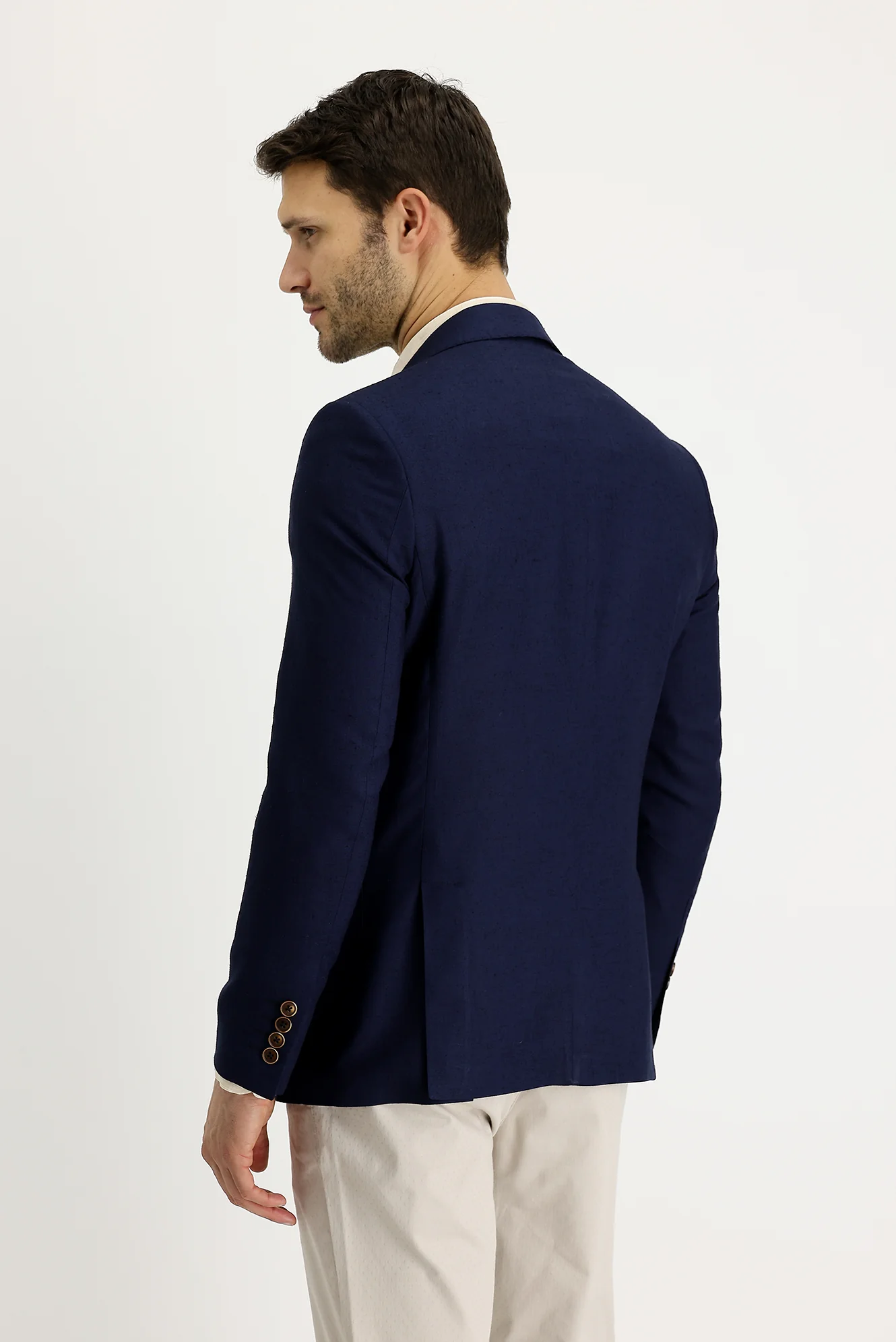 Koyu Lacivert 7 Drop Slim Fit Dar Kesim Klasik Keten Ceket - Image 2