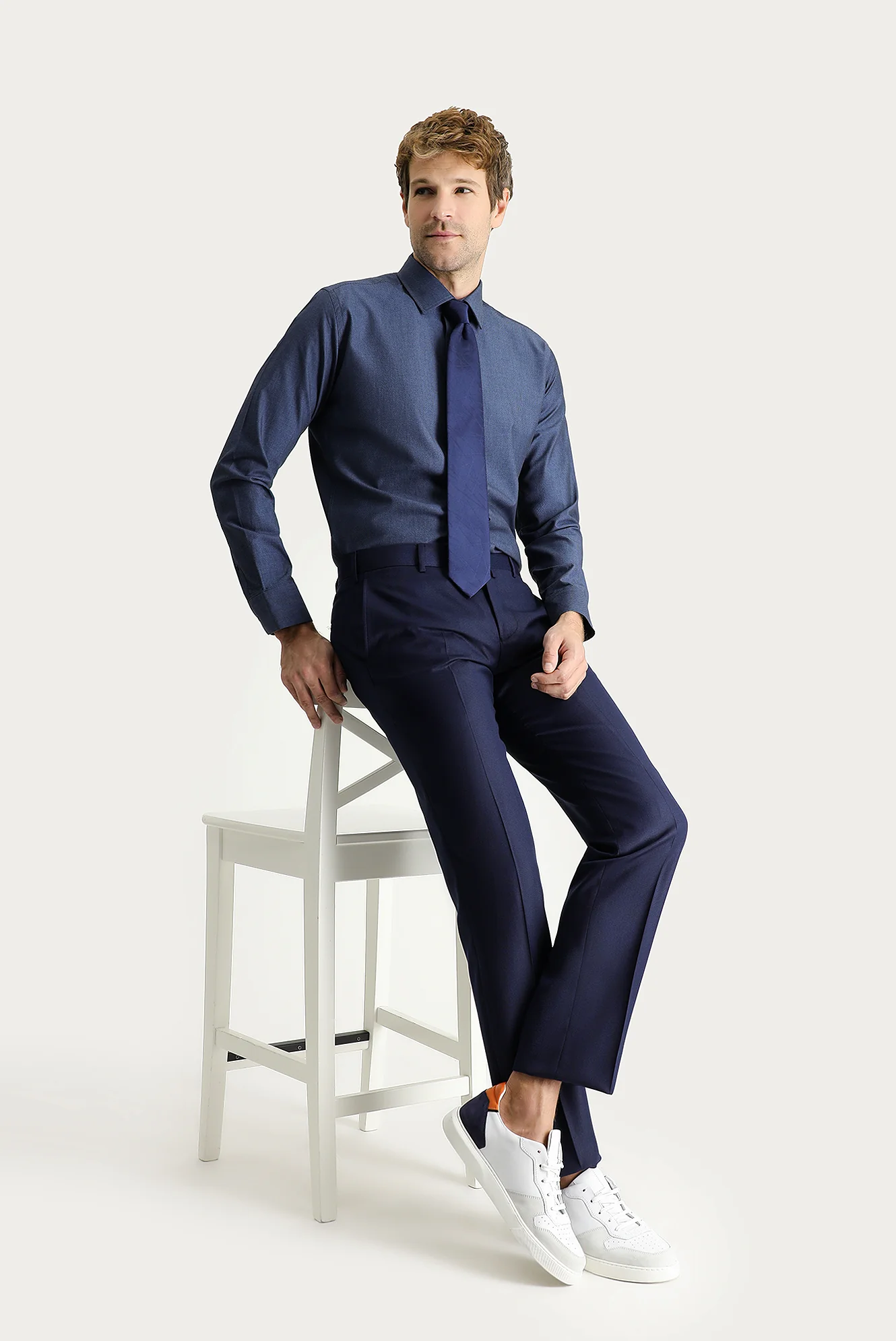 Koyu Lacivert 7 Drop Slim Fit Dar Kesim Klasik Kumaş Pantolon