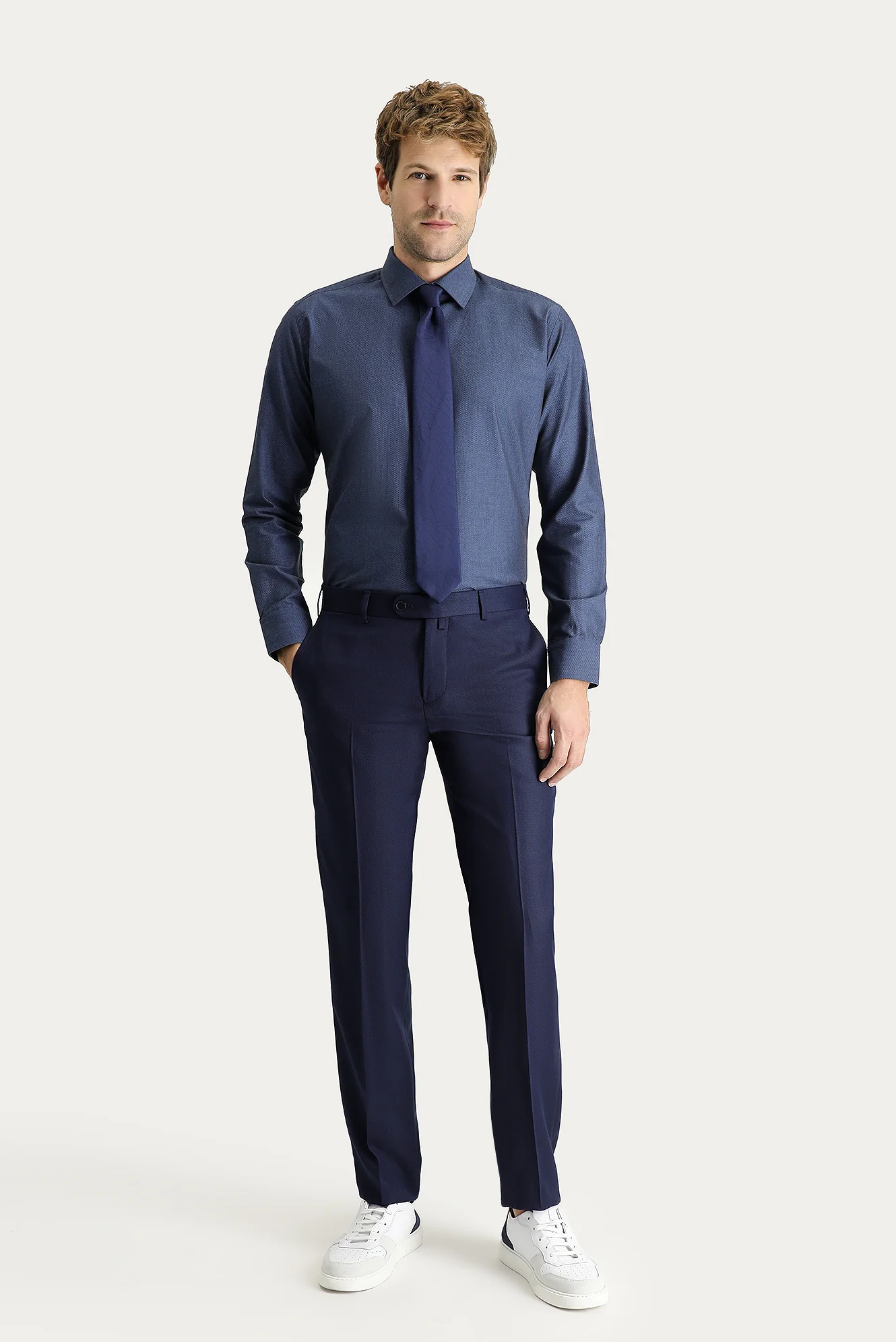 Koyu Lacivert 7 Drop Slim Fit Dar Kesim Klasik Kumaş Pantolon - Image 2