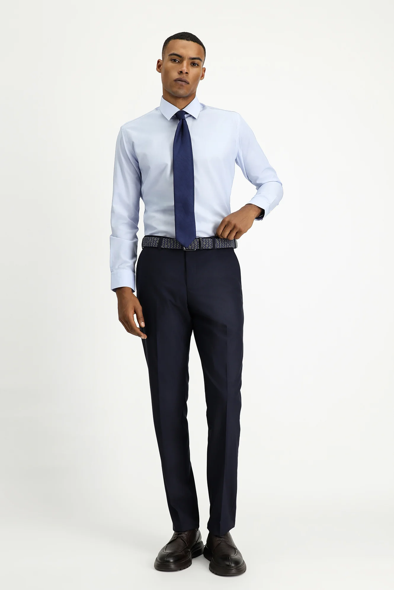 Koyu Lacivert 7 Drop Slim Fit Dar Kesim Klasik Kumaş Pantolon