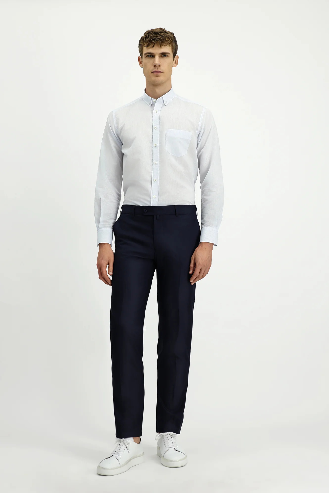 Koyu Lacivert 7 Drop Slim Fit Dar Kesim Klasik Kumaş Pantolon