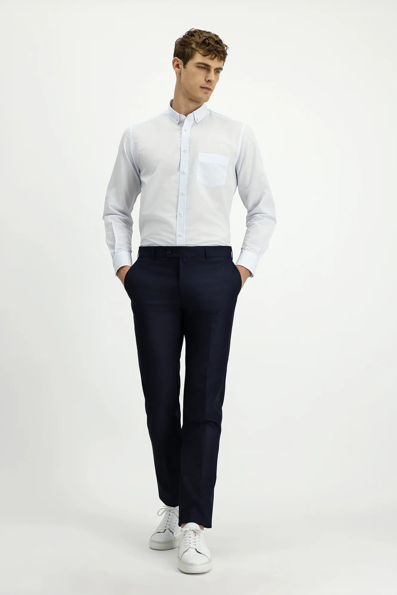 Koyu Lacivert 7 Drop Slim Fit Dar Kesim Klasik Kumaş Pantolon - Image 3