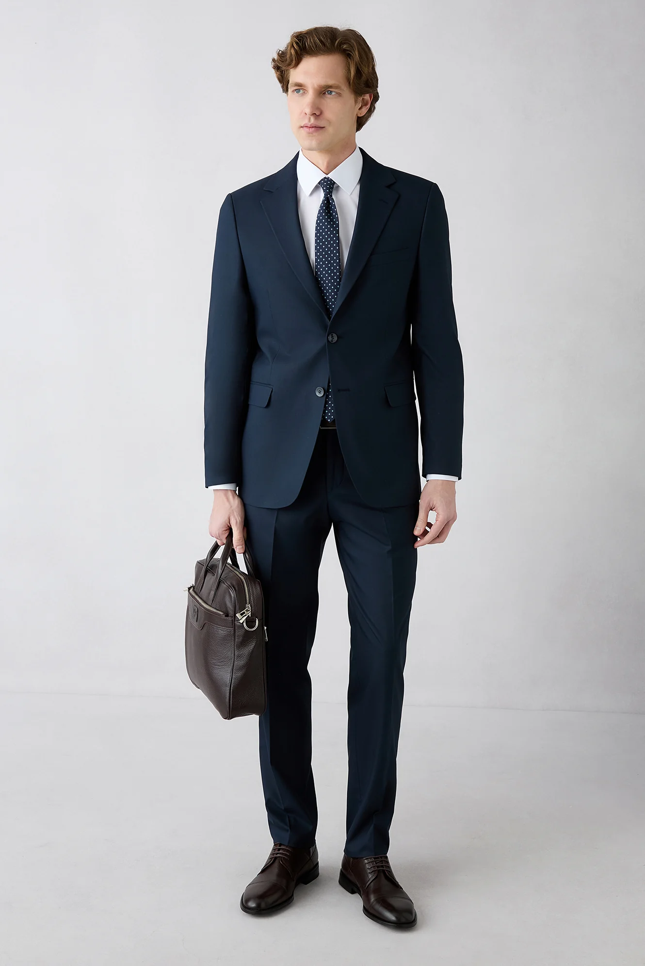 Koyu Lacivert 7 Drop Slim Fit Dar Kesim Mono Yaka Takım Elbise
