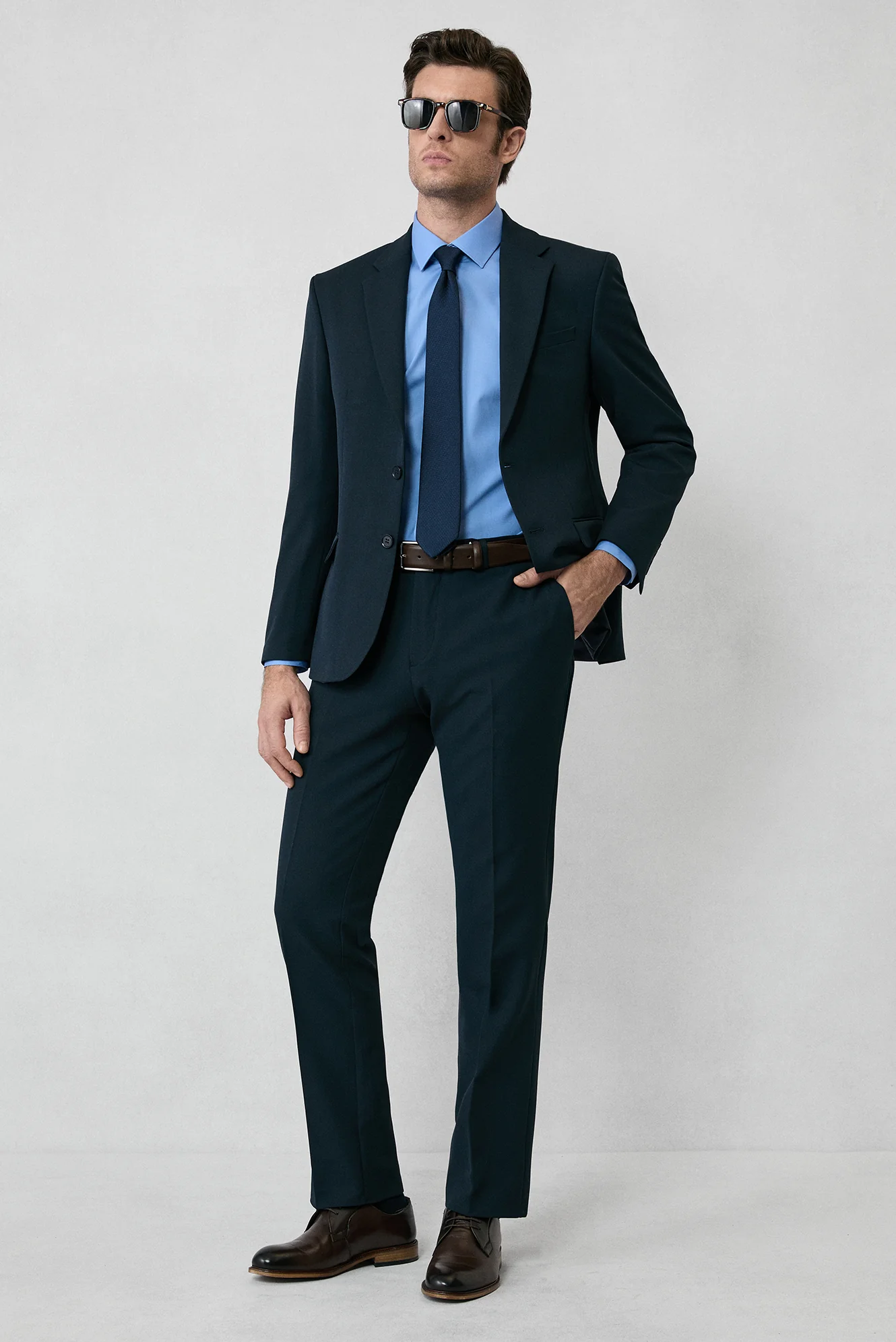 Koyu Lacivert 7 Drop Slim Fit Dar Kesim Mevsimlik Likralı Esnek Takım Elbise