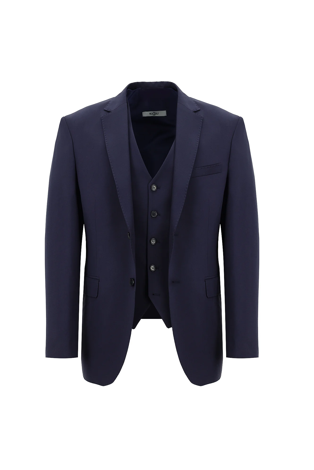 Koyu Lacivert 7 Drop Slim Fit Dar Kesim Yelekli Takım Elbise - Image 2