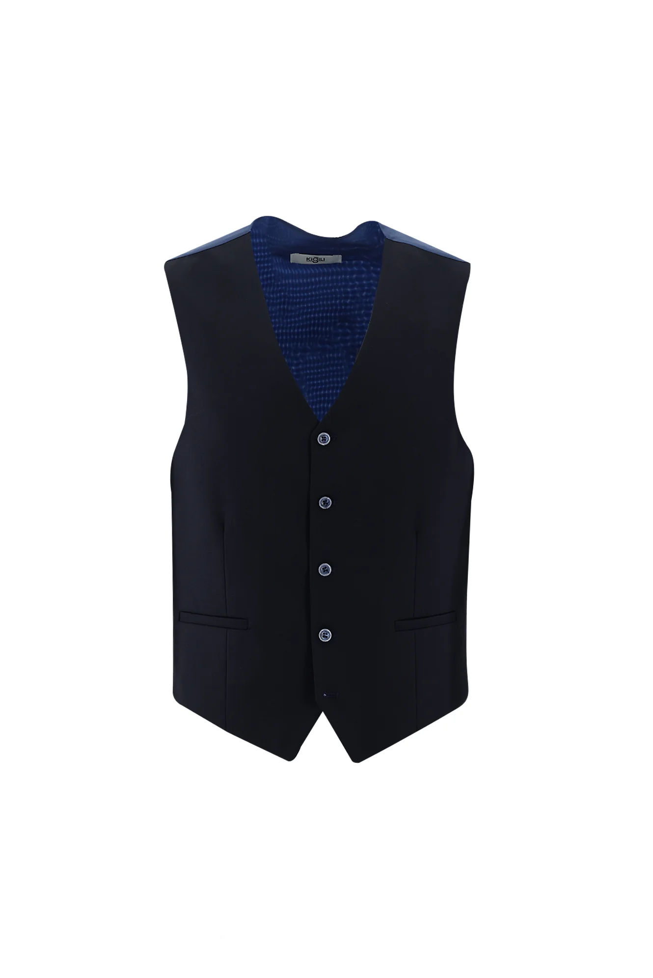 Koyu Lacivert 7 Drop Slim Fit Dar Kesim Kombinli Yelekli Keten Karışımlı Takım Elbise - Image 4