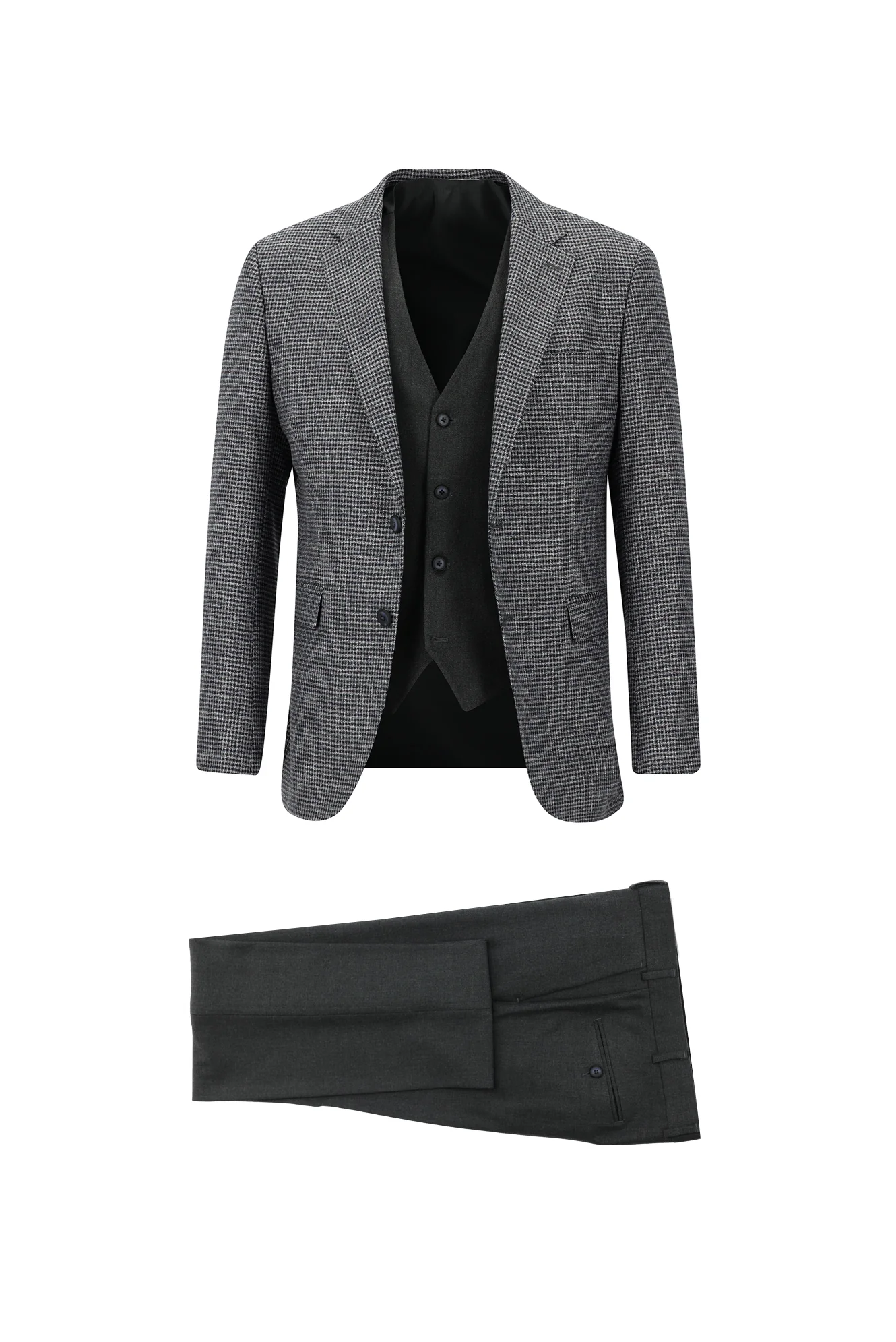 Koyu Lacivert 7 Drop Slim Fit Dar Kesim Kombinli Yelekli Takım Elbise