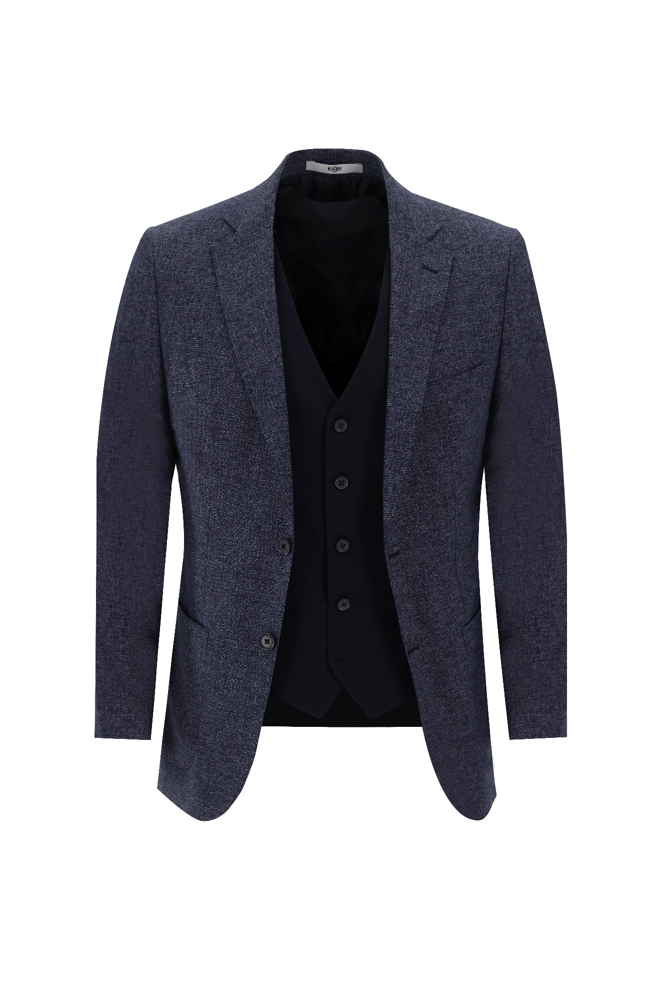 Koyu Lacivert 7 Drop Slim Fit Dar Kesim Kombinli Yelekli Takım Elbise - Image 2
