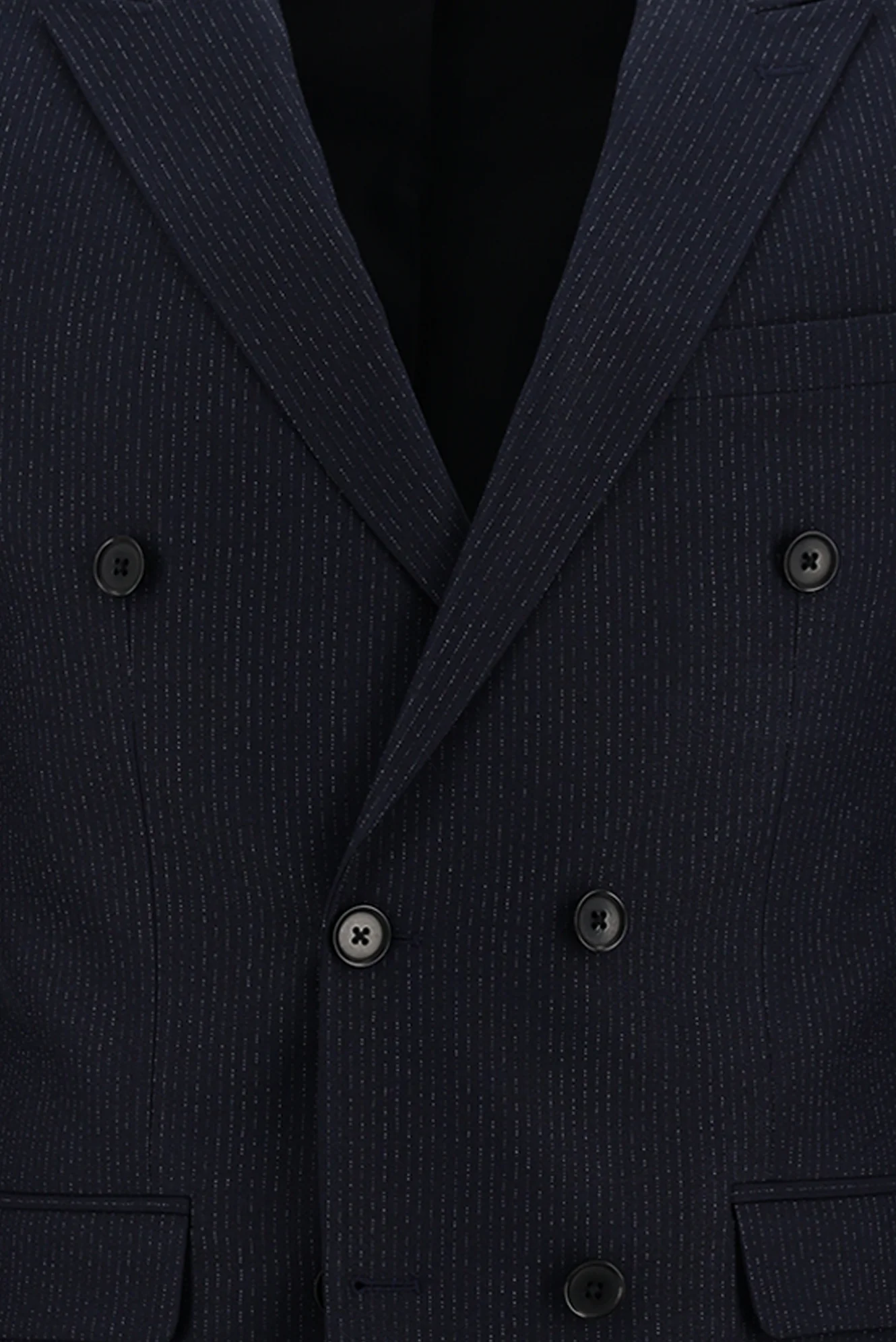 Koyu Lacivert 7 Drop Slim Fit Dar Kesim Kruvaze Beli Lastikli İpli Çizgili Takım Elbise - Image 4