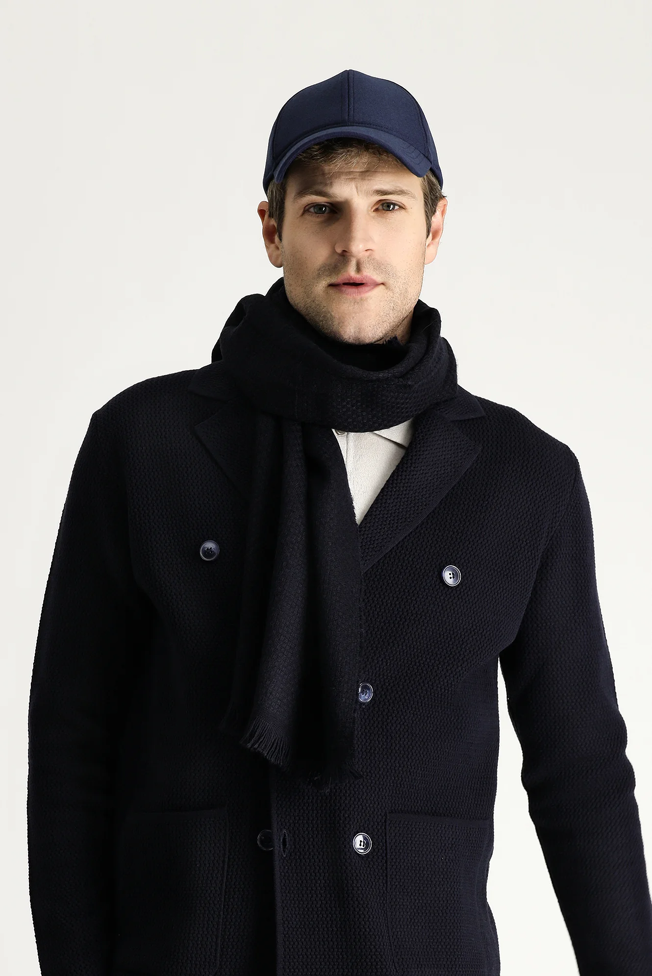 Koyu Lacivert Slim Fit Dar Kesim Kruvaze Pamuklu Triko Hırka - Image 2